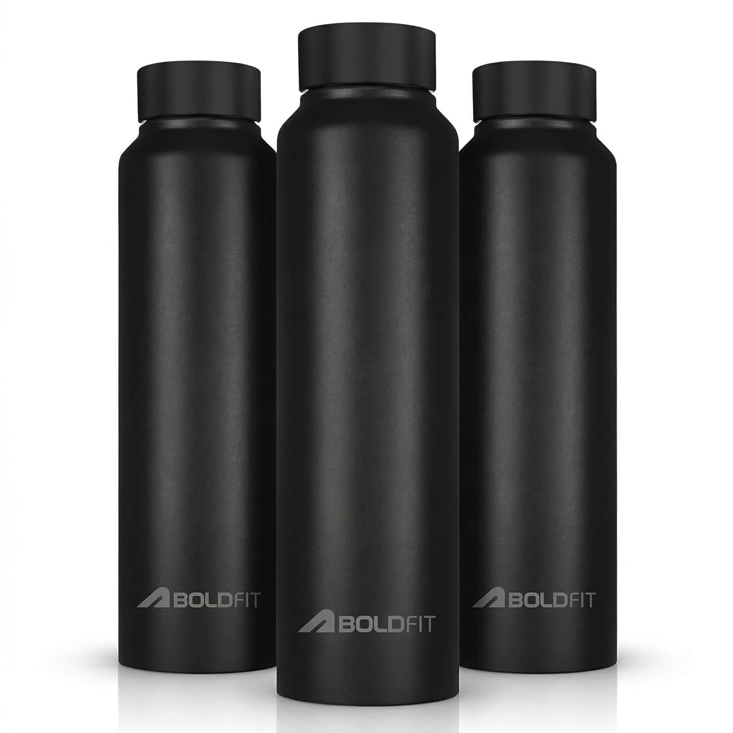 Boldfit Water Bottles Stainless Steel Water Bottle 1 Litre for School, Office, Home, Gym 1 Litre Sipper for Men Leakproof, Rust Free - 1000 ml Black (Pack of 3)