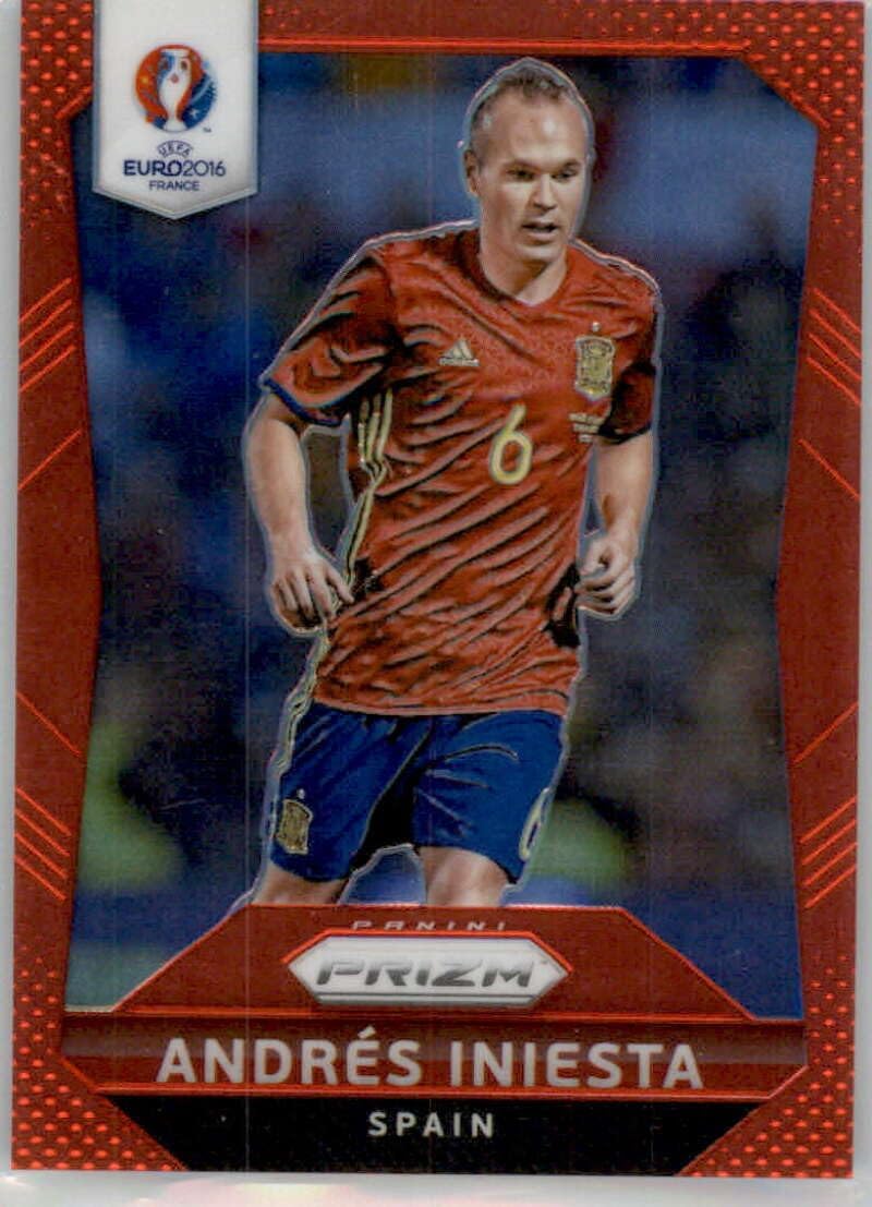 2016 Panini Prizm UEFA Euro Red Prizms #33 Andres Iniesta SER/149 Spain Official FIFA Soccer Card in Raw (NM or Better) Condition