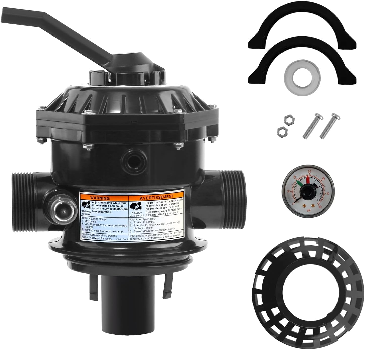 262506 1-1/2-Inch 6-Way Clamp Style Valve Replacement for pentair 262506 262504 Multiport Valve,Fit for Tagelus/Sand Dollar/Meteor Pool and Spa Sand Filter with Winterize and Pressure Gauge