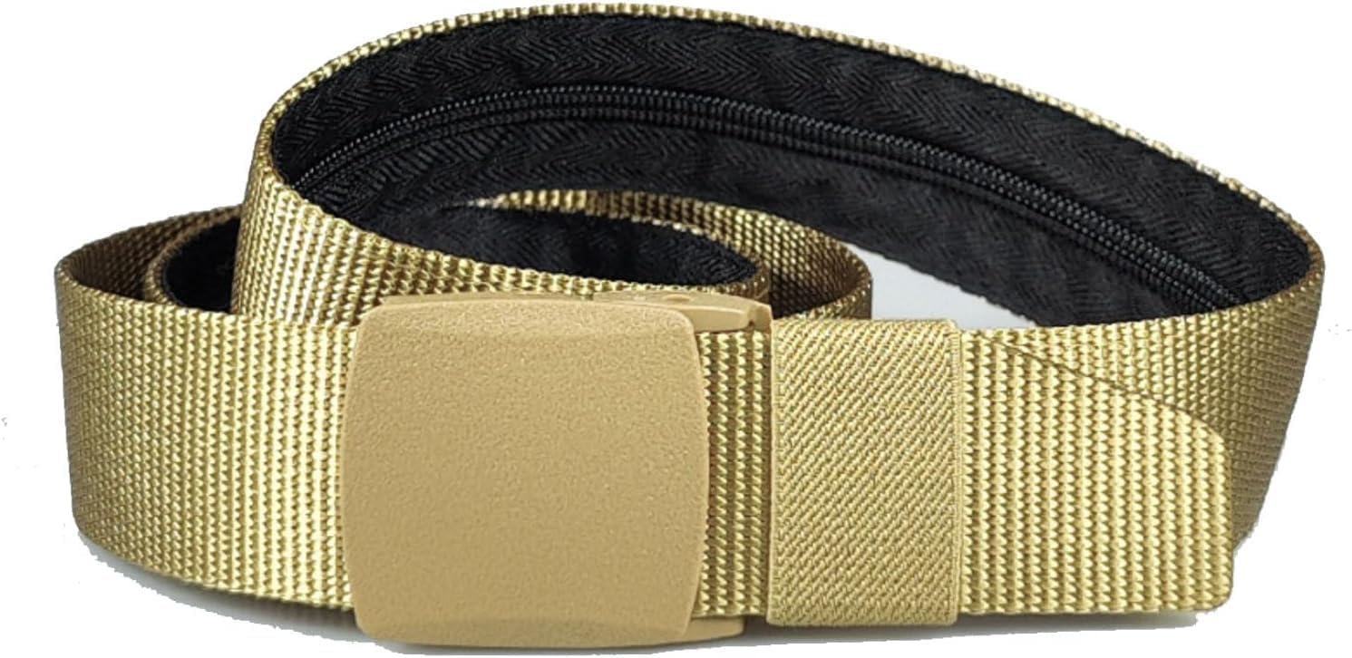 Travel Money Belt with Hidden Pocket, 120cm Nylon Adjustable Anti-Theft Security Waist Bag, Khaki
