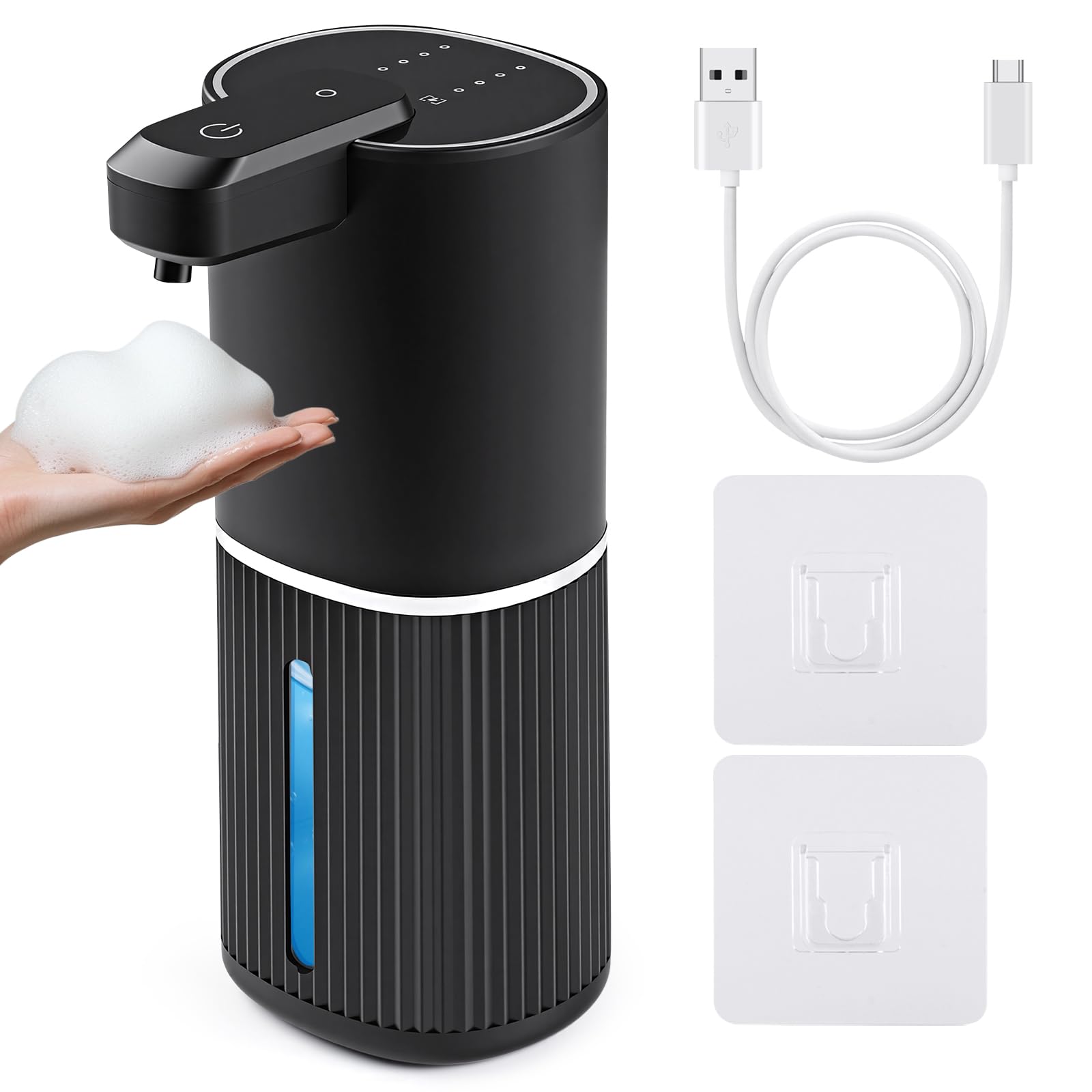 Automatischer Seifenspender, berührungslos, 4-stufiger, wiederaufladbarer Handseifenspender, 380 ml, Wandmontage, Arbeitsplatte für Badezimmer, Küche, Spülseife