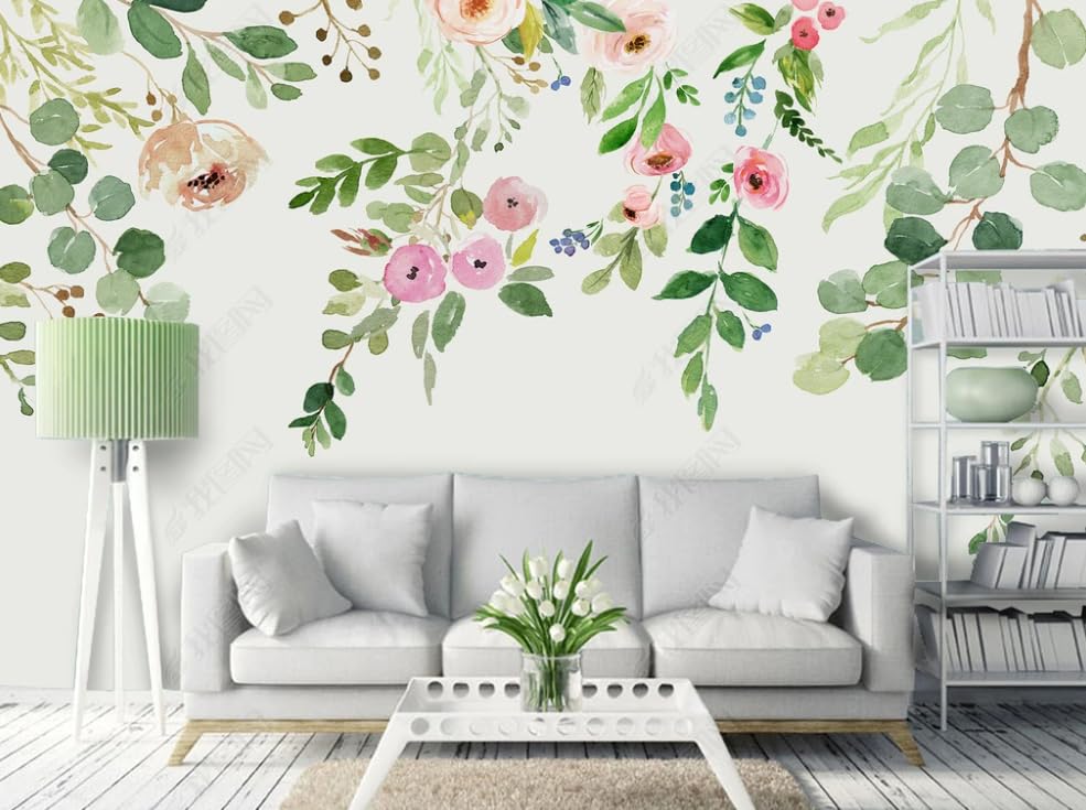 Papier peint intissé fleurs aquarelle pour cacher mur salon