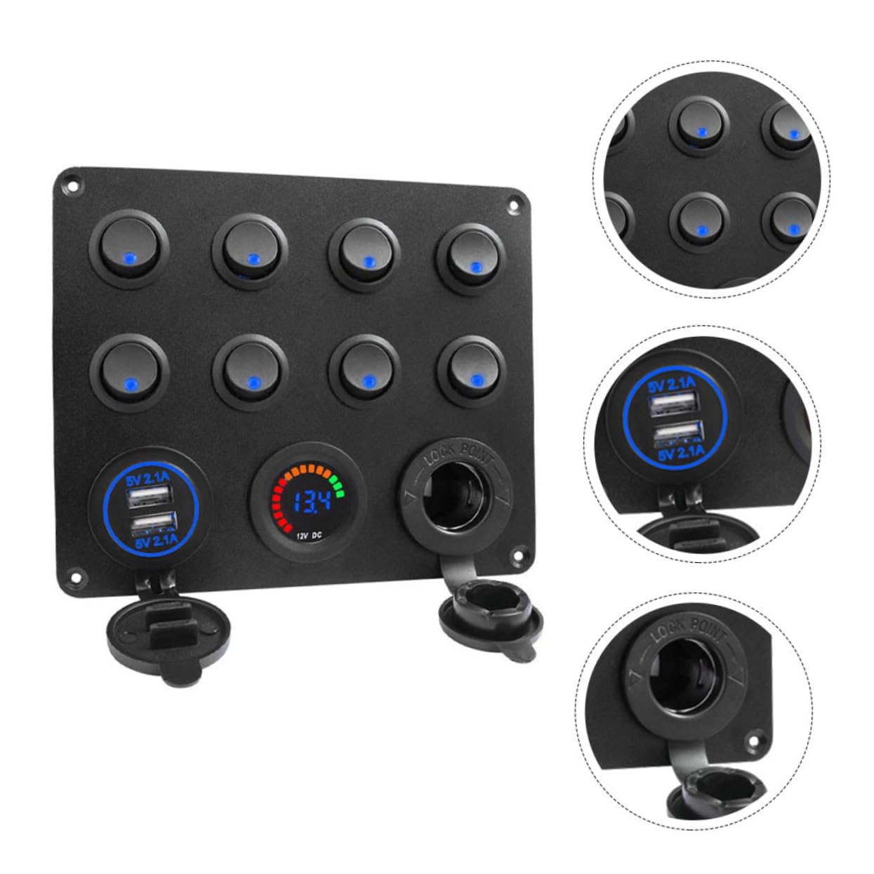 1Set Durable Switch Panel with Wiring Assembly Dual USB Charger Digital Voltmeter for Rvs Boats and Vehicles Circuit Breaker LED Voltage Display