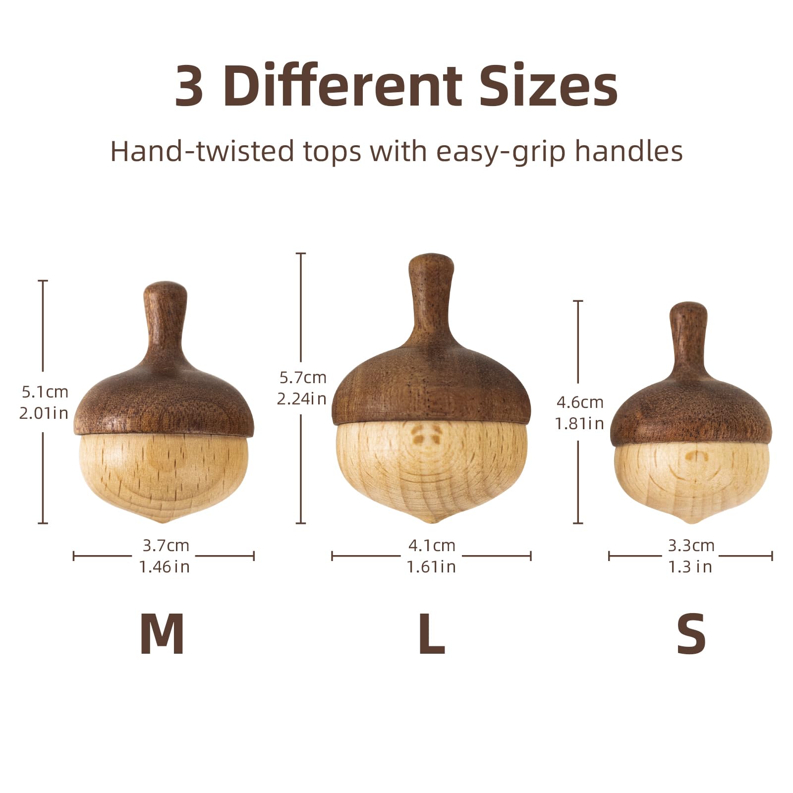 Tapas giratorias de madera de castaño, hechos a mano con safari natural y madera de haya para niños, juguetes Montessori seguros y no tóxicos para niños pequeños (paquete de 3) 5