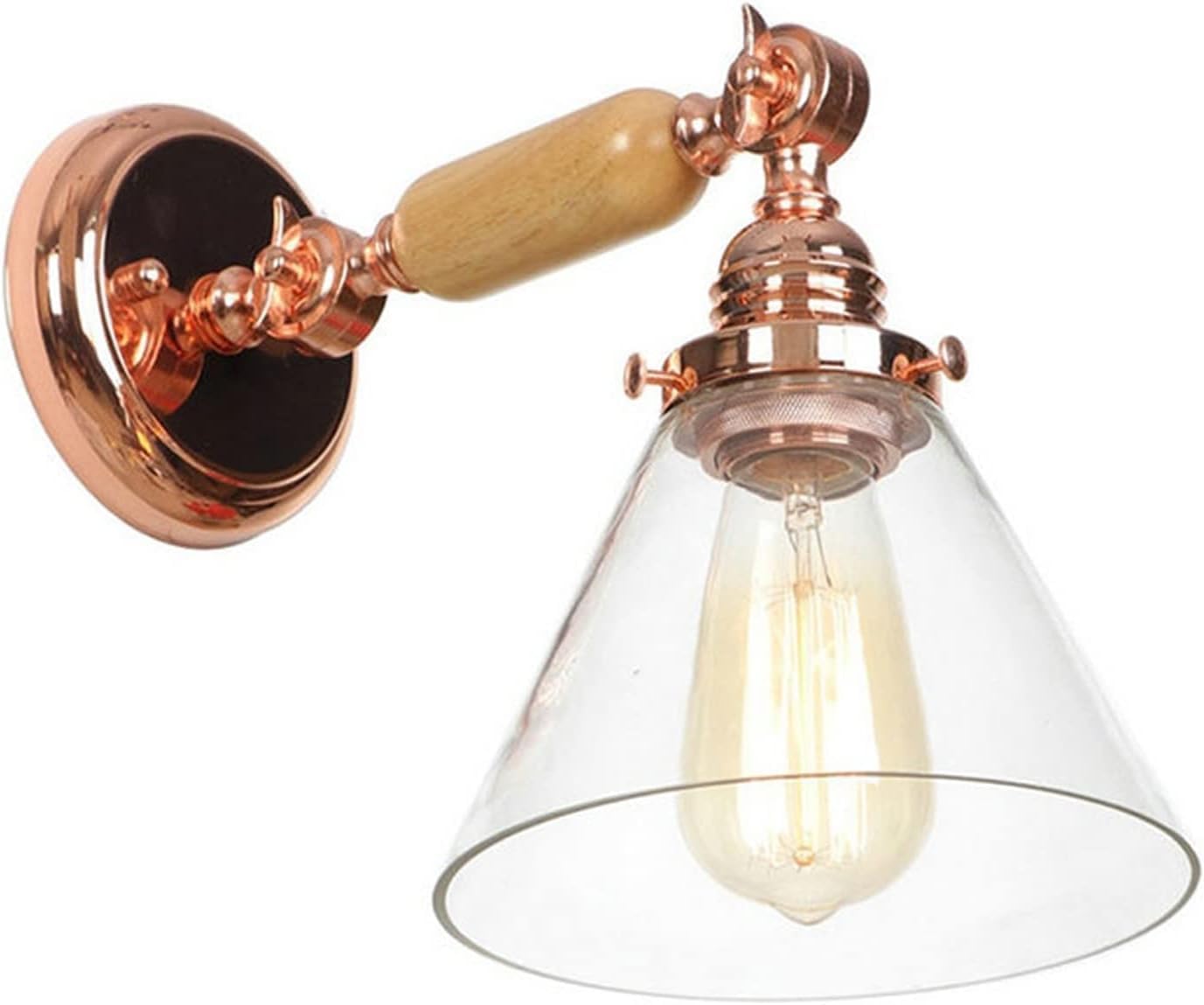 ヨーロピアンウォールライト - 木製メタル壁取り付け用燭台ローズゴールドカラーロフト工業用ウォールランプポストモダン調節可能なベッド