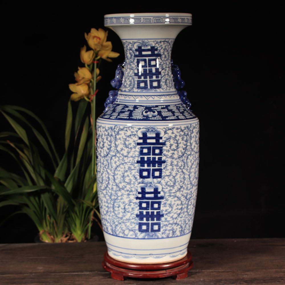 asdchZen Large Blue And White Porcelain Vase Ceramic Flower Vase Chinese Ginger Jar Chinoiserie Vase Glazed Floral Vase Jingdezhen Ceramic Vase For Home Decor Centerpiece Vase,A-20 * 35CM