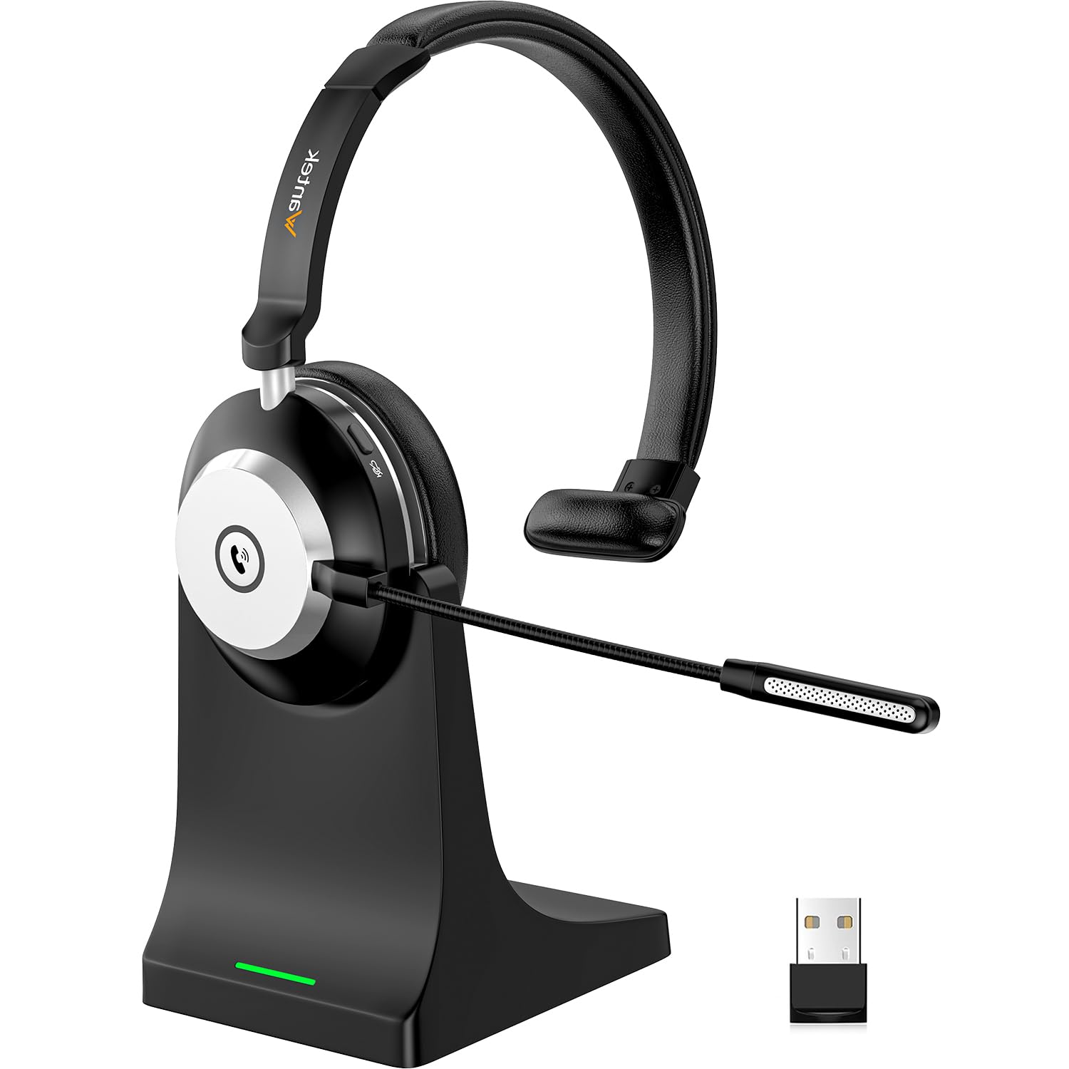 Auriculares Bluetooth inalámbricos con micrófono para PC, auriculares de computadora V5.2 con micrófono con cancelación de ruido, dongle USB, base de carga y botón de silencio para trabajo, teléfonos