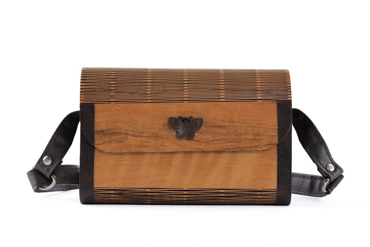 Nabhu Decorative Lesser Cutting Wooden Purse for Women | Unique Rectangle Shape Handbag Purse | Mustrad