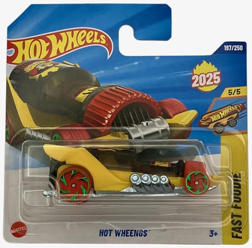 Hot Wheels - Hot Wheengs - Fast Foodie 5/5 - JBC02 - Short Card - Amarillo - Mattel 2025 - Vehículo de carreras de comida rápida imaginativo con aspecto de mostaza de ketchup a escala 1:64