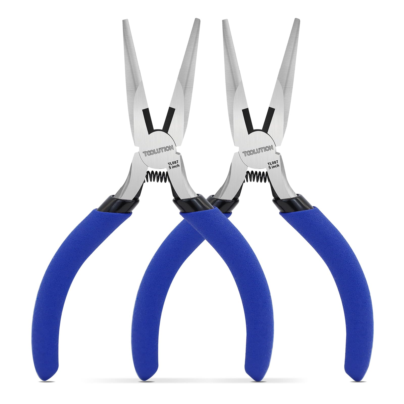 TOOLUTION 5 Inch Needle Nose Pliers, 2 Pack Jewelry Pliers Tool with Wire Cutter, Small Pliers Spring Loaded for Jewelry Making, DIY Crafts, Electronics Repair, Precision Work