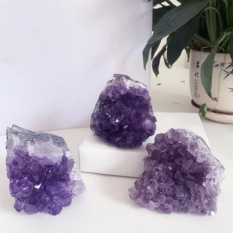 Améthyste contre le stress de bureau : bloc de cristal violet 400g avec support - 2