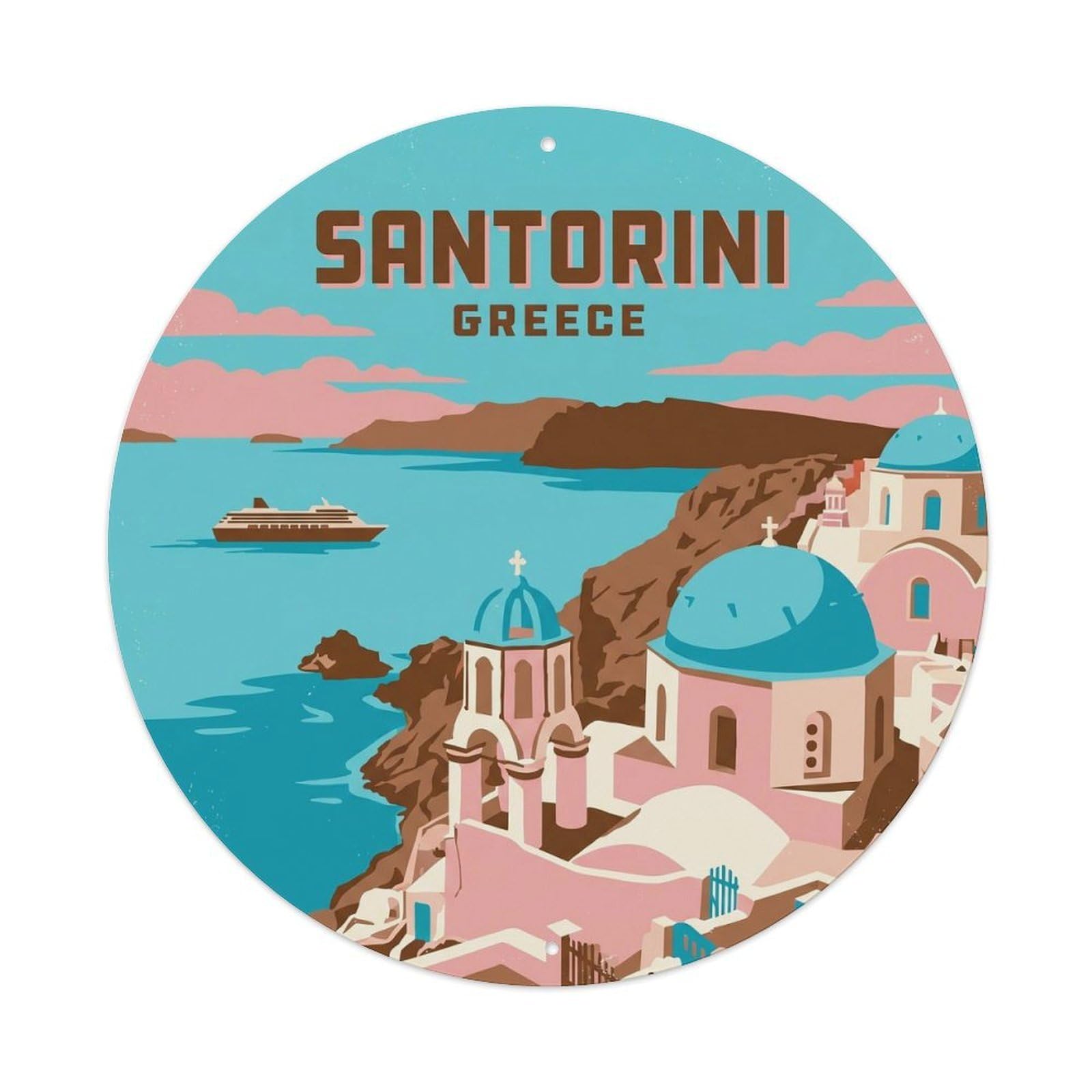 White Cave House Imerovigli Santorini Greece Travel Metal Tin Sign