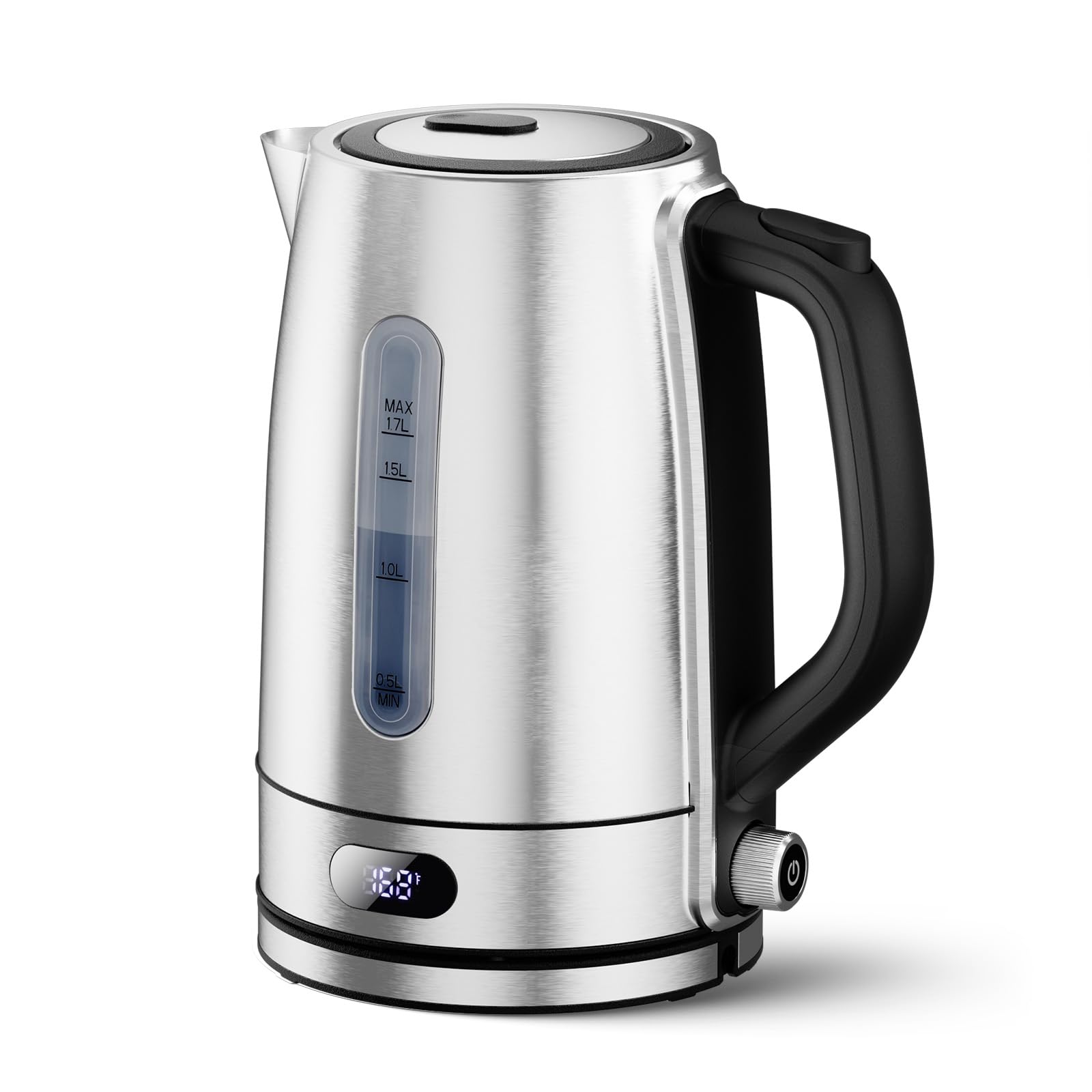 COWSAR Electric Kettle with Precise Temp Control - Hot Water Kettle 1.7L, 304 SS, Hidden Heater, Temp Display, One-Key Lid, Auto Off, Safety Guards, 360° Cordless Base