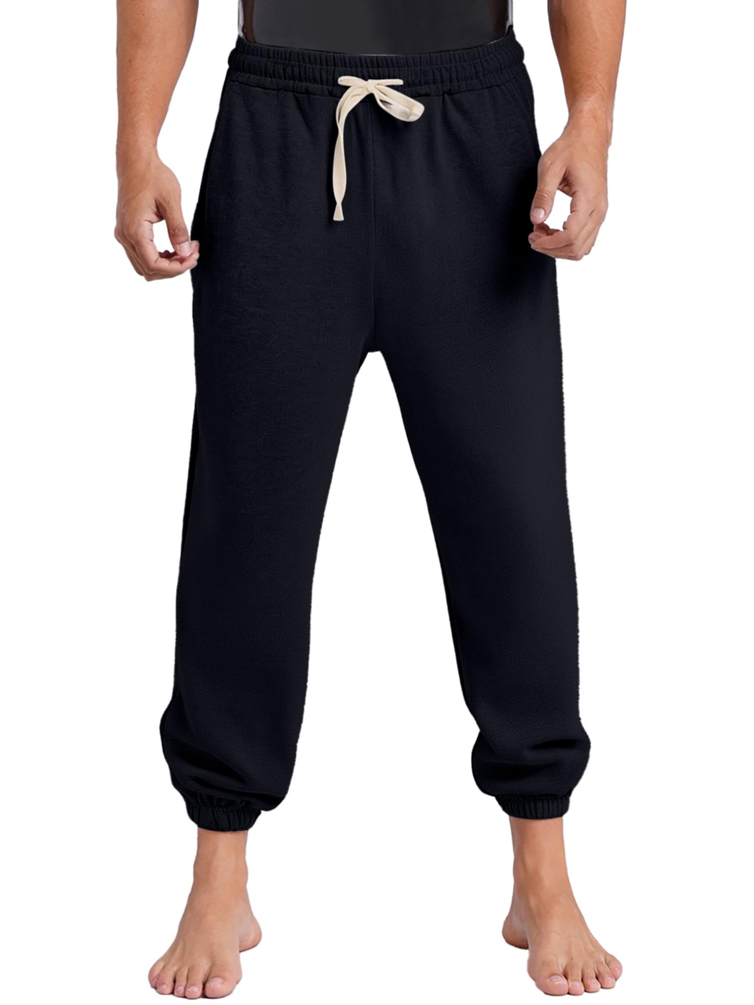 YiZYiF Mens Solid Color Sweatpants with Pockets Cotton Joggers Sports Pants Basketball Jogging Trousers