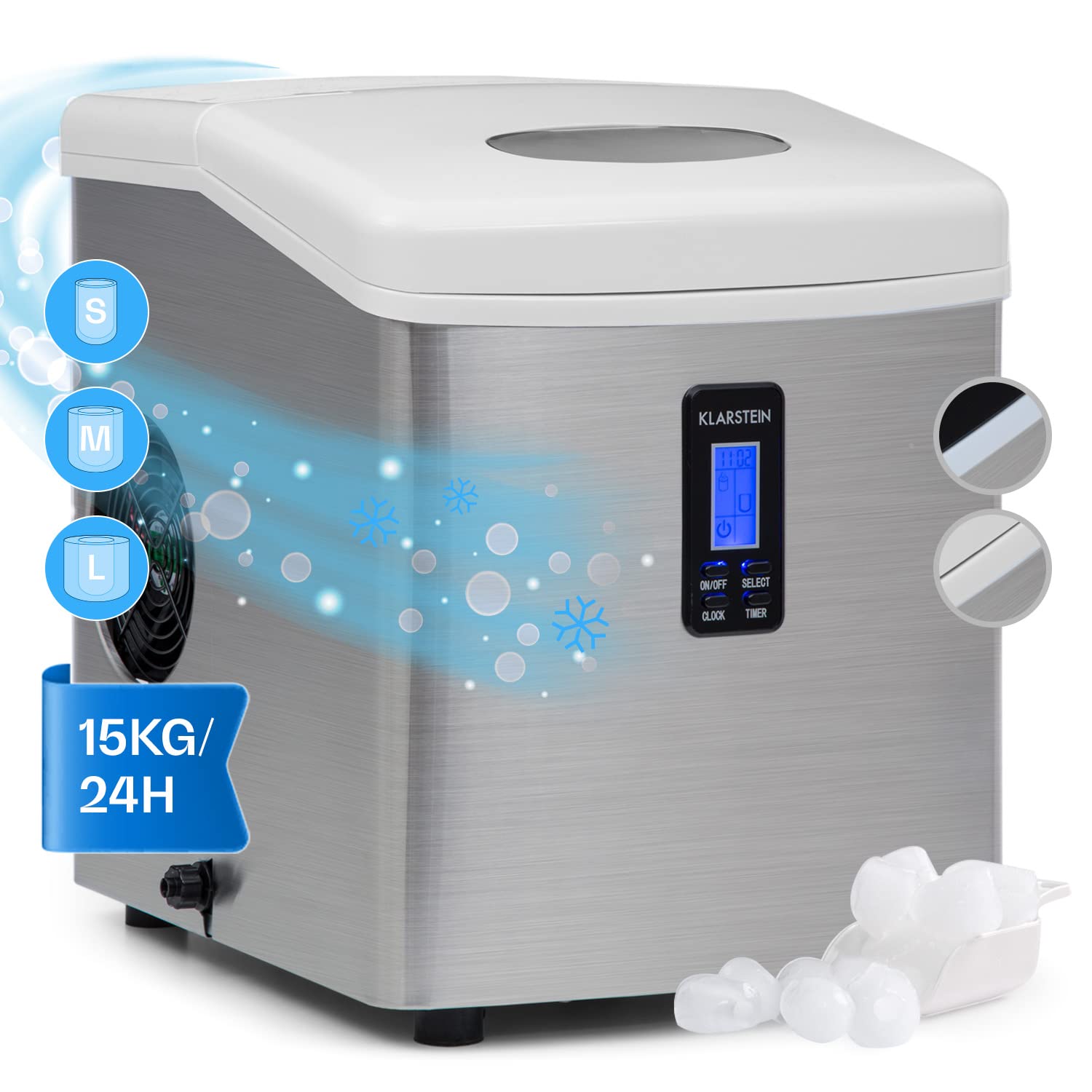 Klarstein Mr. Silver Frost Ice Maker Ice Machine, 150W, 3.3L Tank