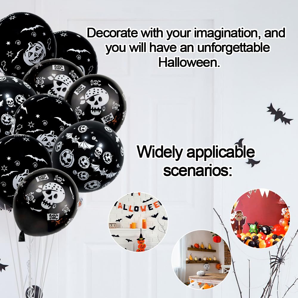 Halloween Party Balloons, 30 PCS Black Latex Balloons with 4 Different Pattern, Pumpkin, Bat, Skull - Image 4