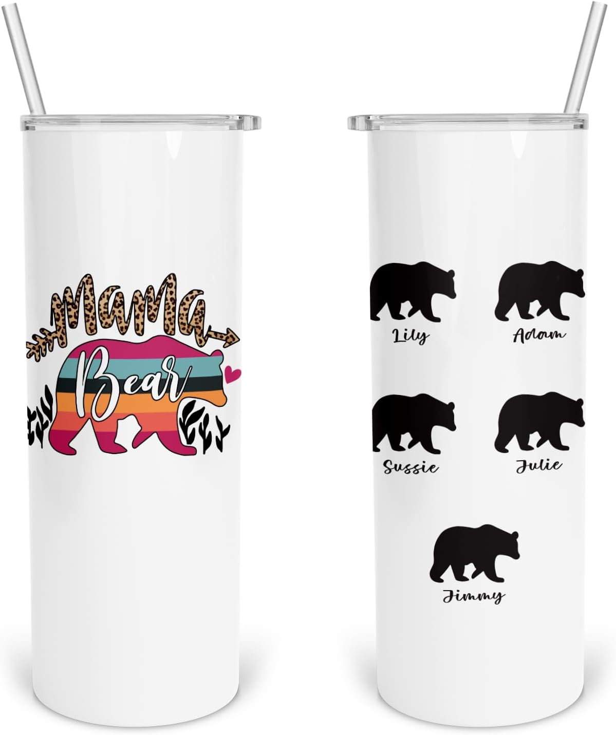 Personalized Mama Bear 17oz Water Bottle, Vacuum Insulated Mother’s Day Gift with Kid’s Name, Birthday Jug Gift for Mom with Lid, Mother Bear Sublimated Drinkware, Coffee Mom Water Bottle