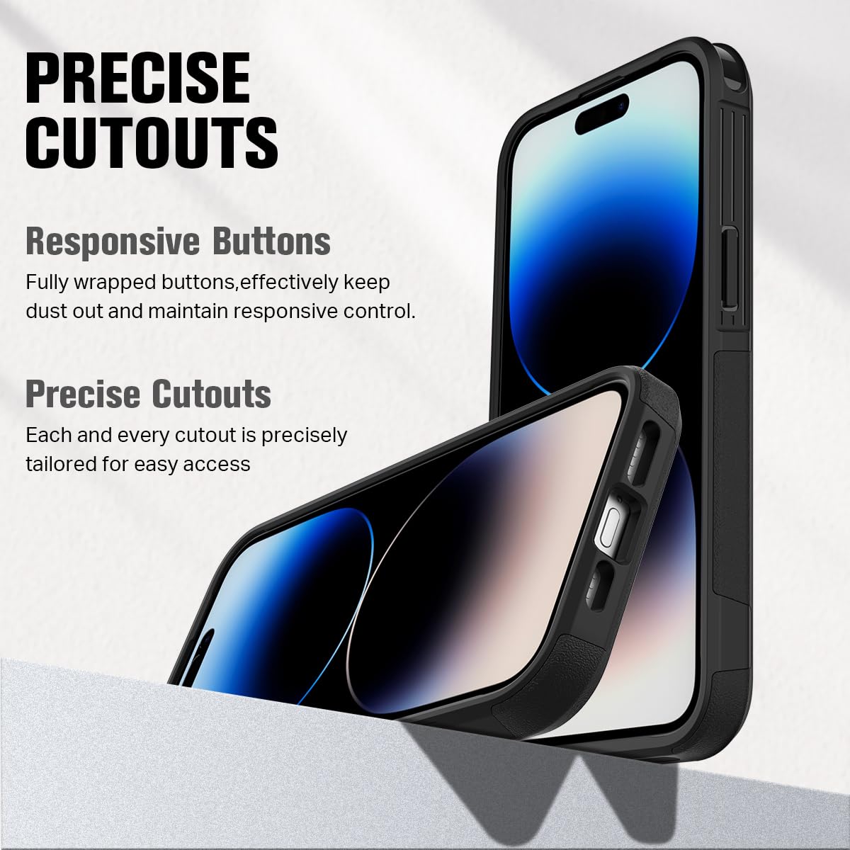 Stoßfeste Schutzhülle für iPhone 15/15 Pro/15 Plus/15 Pro Max, Militärschutz, ultradünnes Hybrid-TPU + PC, kratzfest, rutschfest, Schwarz