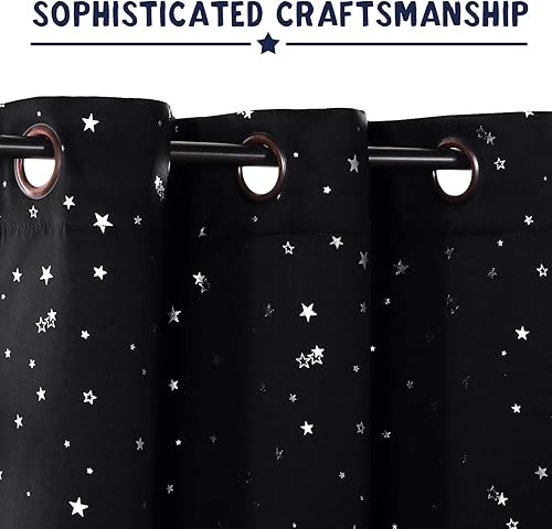 Miniatura 10 de Cortinas opacas para dormitorio con aislamiento térmico, cortinas de estrella brillante plateada, con ojales antiguos, tratamiento de ventana