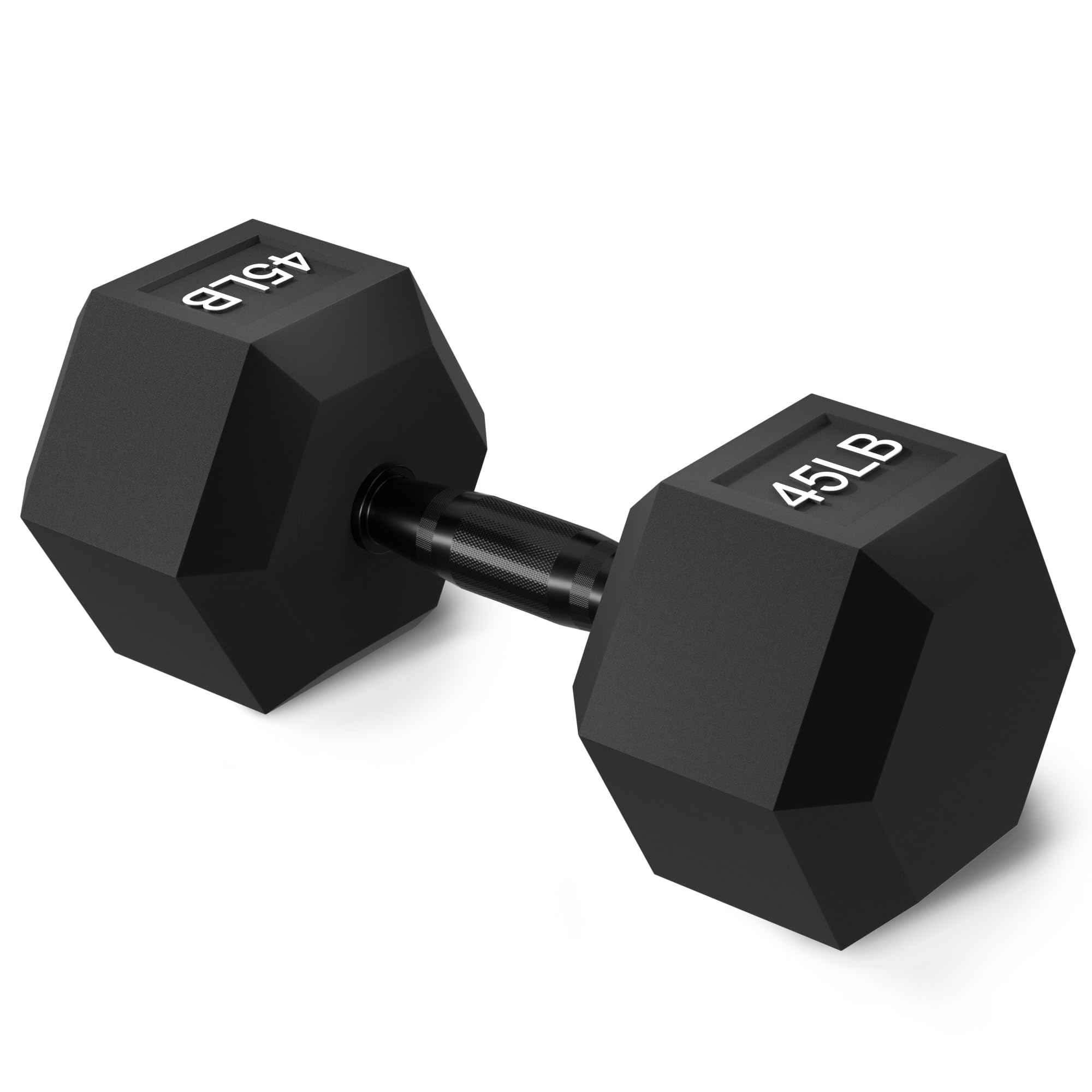 45 LB Fitvids Rubber Encased Exercise & Fitness Hex Dumbbell, Hand Weights with Anti-Slip Metal Handle for Home Gym