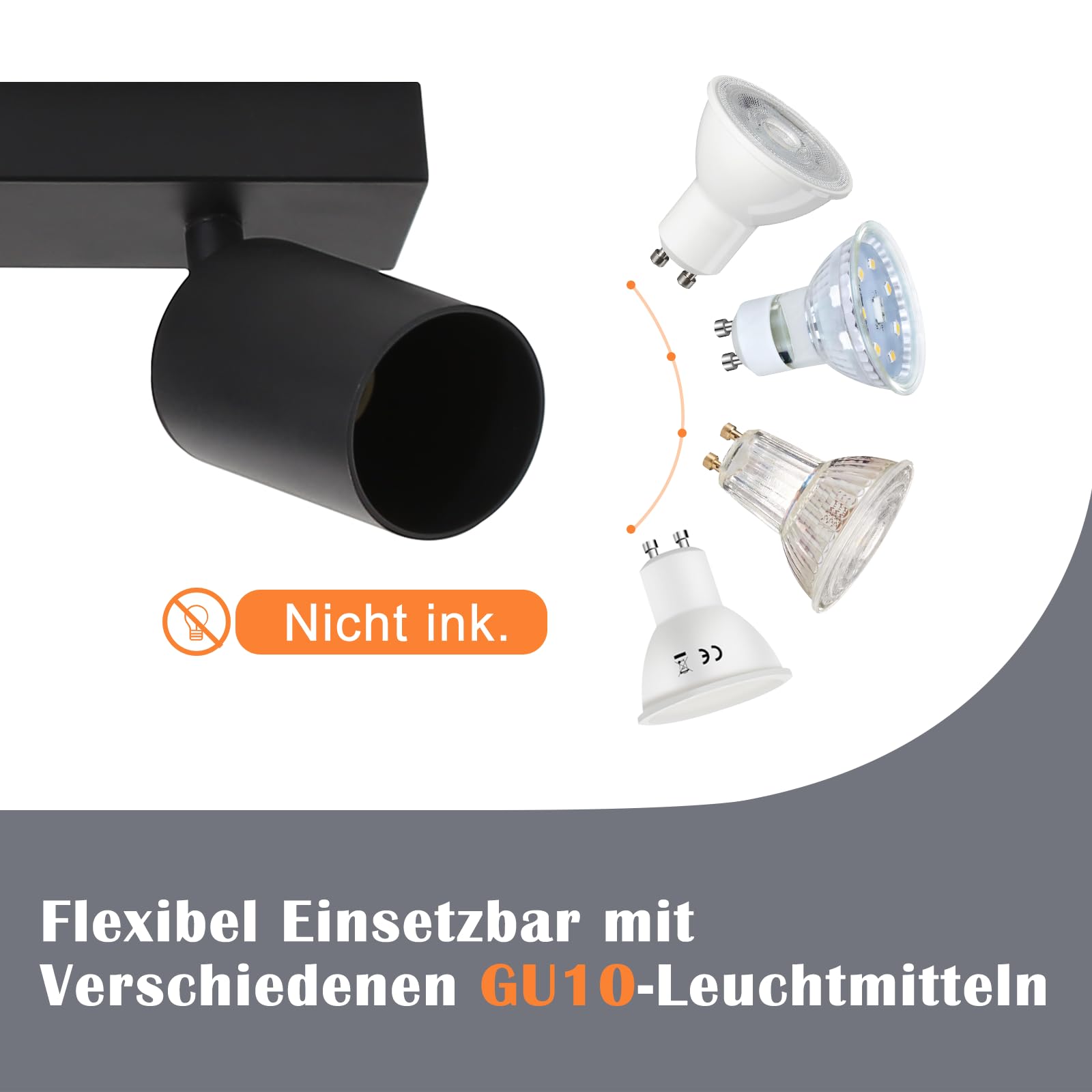 Homefire LED Deckenstrahler 6 Flammig GU10 Schwarz 350° Schwenkbar Deckenleuchte Innen