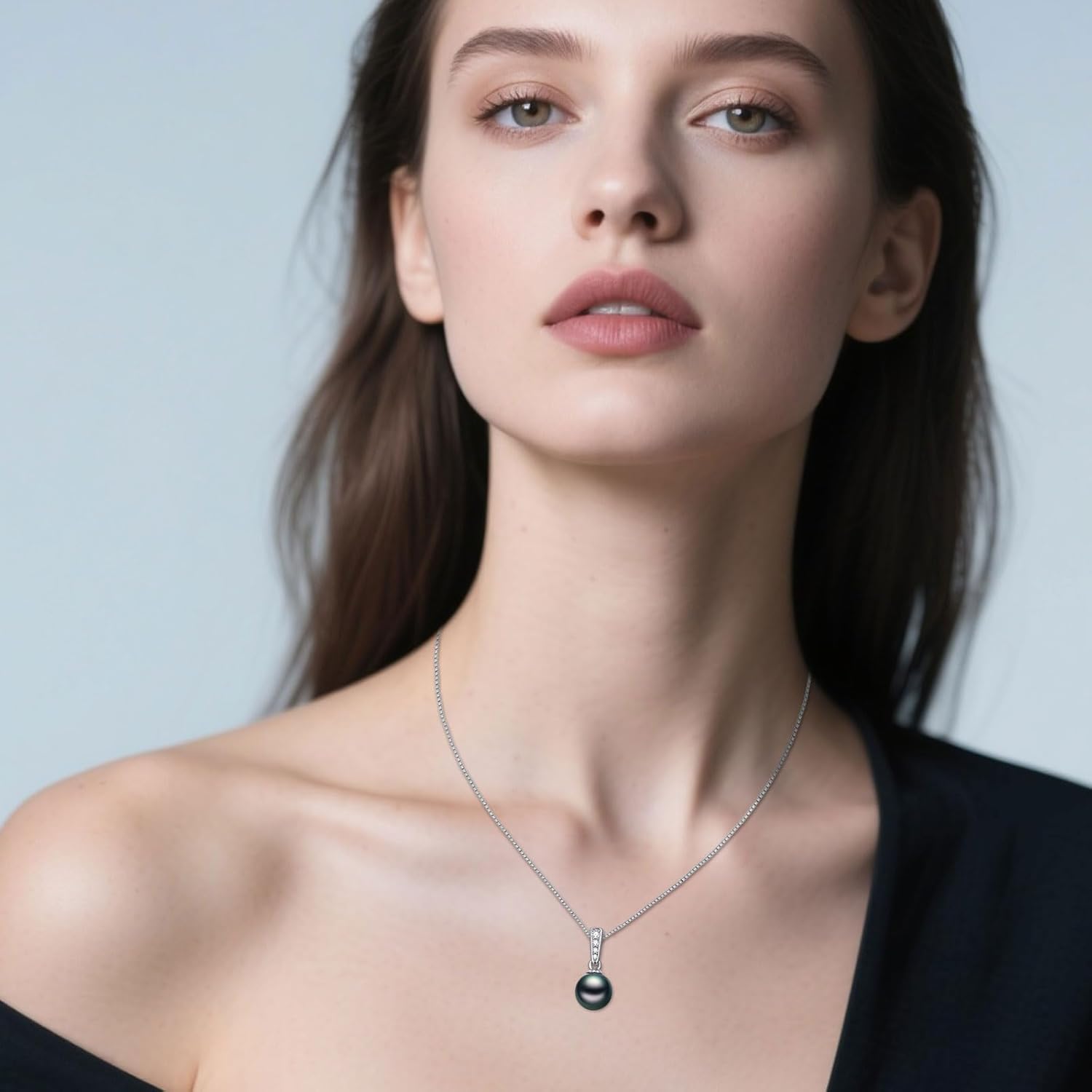 Tahitian Black Pearl AAAA 18K White Gold Plated Sterling Silver Pendant Necklace for Women Wife Mom Girlfriend Her Jewelry Gift for Birthday Anniversary Christmas - Image 2