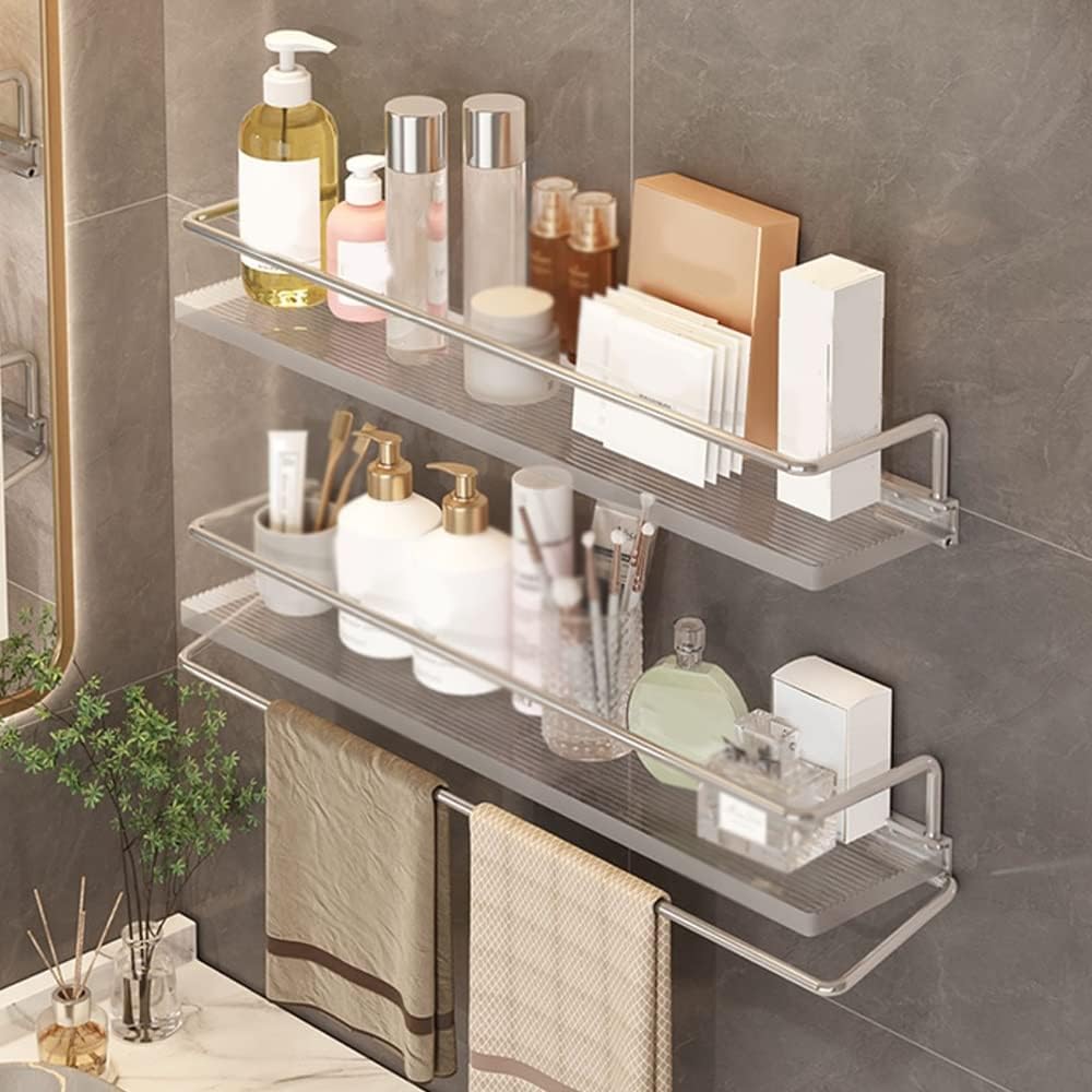 akrylowa półka ścienna na książki, Akrylowa pływająca narożna półka ścienna pod prysznic Wieszak na ręczniki Przezroczysty organizer 30-50cm(D Avec Tige,50cm)