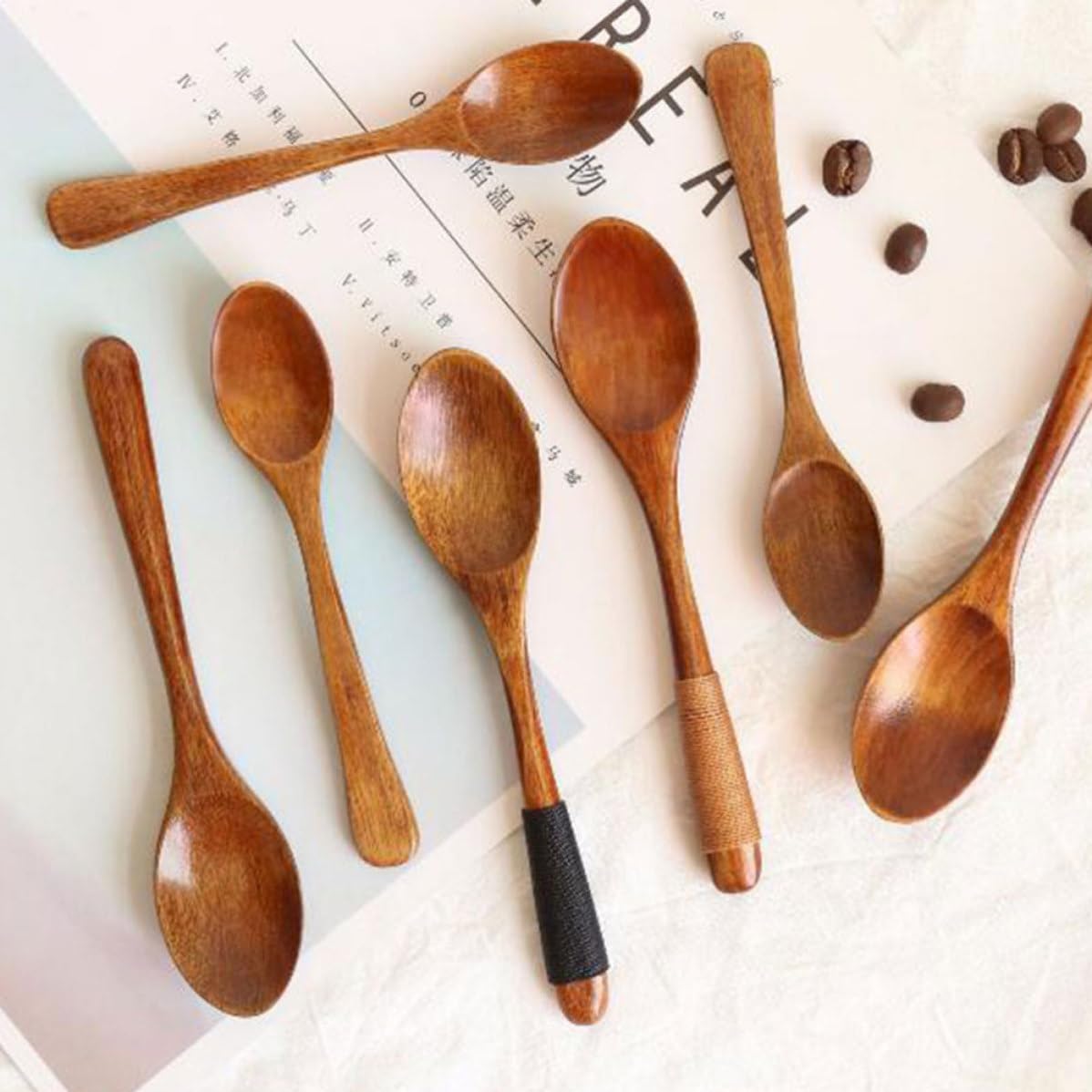 Toyvian 5pcs Wooden Dessert Spoons, Handmade Polished Sturdy Mini Spoons, Lightweight Brown Wood Tableware for Home and Tea Shop Use