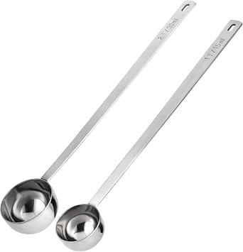 U-Taste Coffee Scoop 1&2 Tablespoon 18/8 Stainless Steel Measuring Scooper for Ground Coffee, Bean, Powder, Espresso, 8.5in Long Handle Metal Meaure Spoon for Canister, Jar 1&2Tbsp/15&30ml, Silver