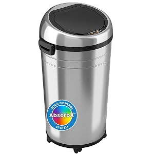 iTouchless 23 Gallon Commercial Size Sensor Trash Can with AbsorbX Odor Control System Wheels 87 Liter Stainless Steel