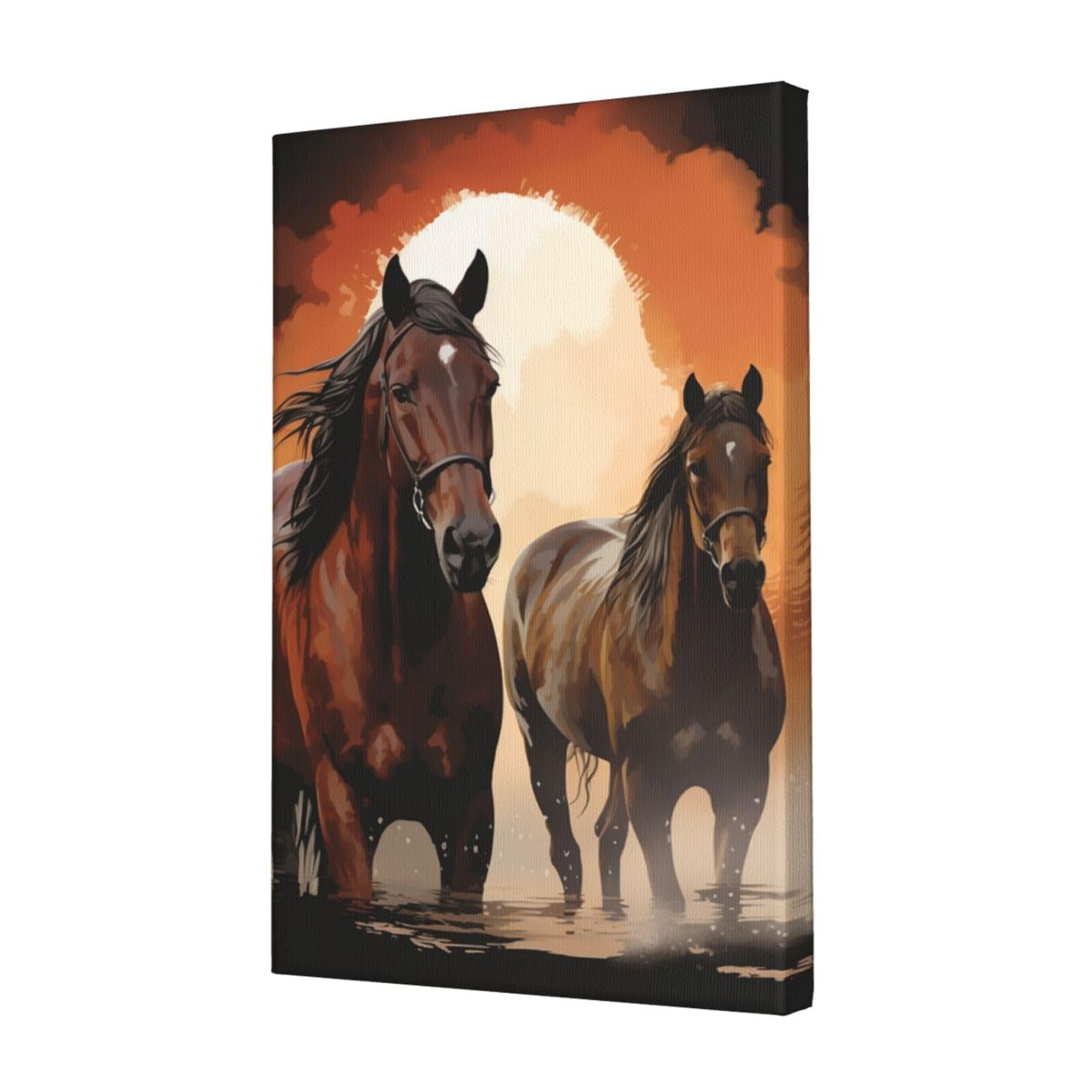 KLOPH Brown horse silhouette Canvas Wall Art for Living Room 12"x18" Modern Artwork Painting for Bathroom Hanging Canvas Prints Aesthetic Wallart for Bedroom Kitchen Office Wall Decor
