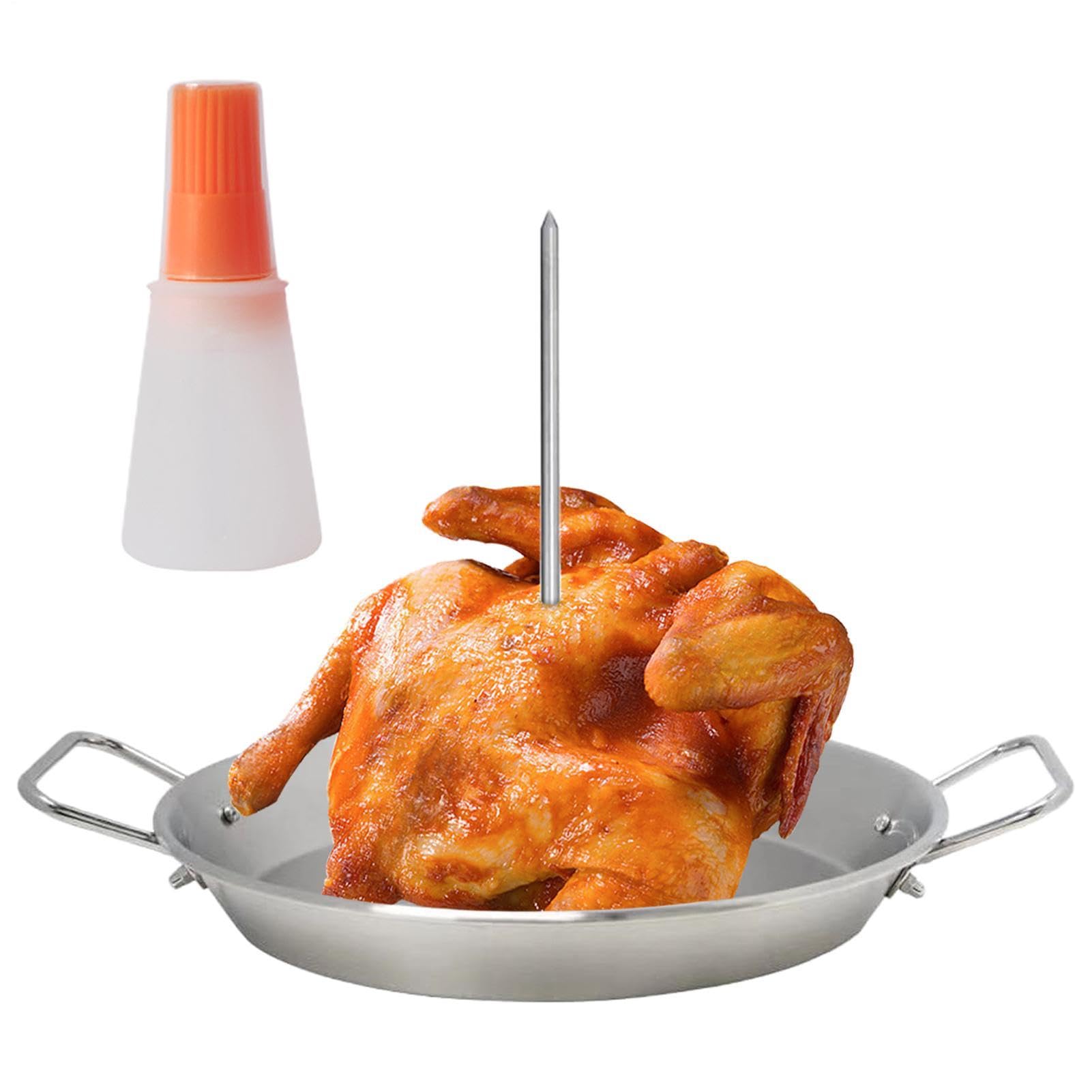 Soporte para brocheta vertical de acero inoxidable, pincho Al Pastor para | parrilla, soporte para brochetas para parrilla de horno, con placa antigoteo, 3 puntas extraíbles, accesorio para