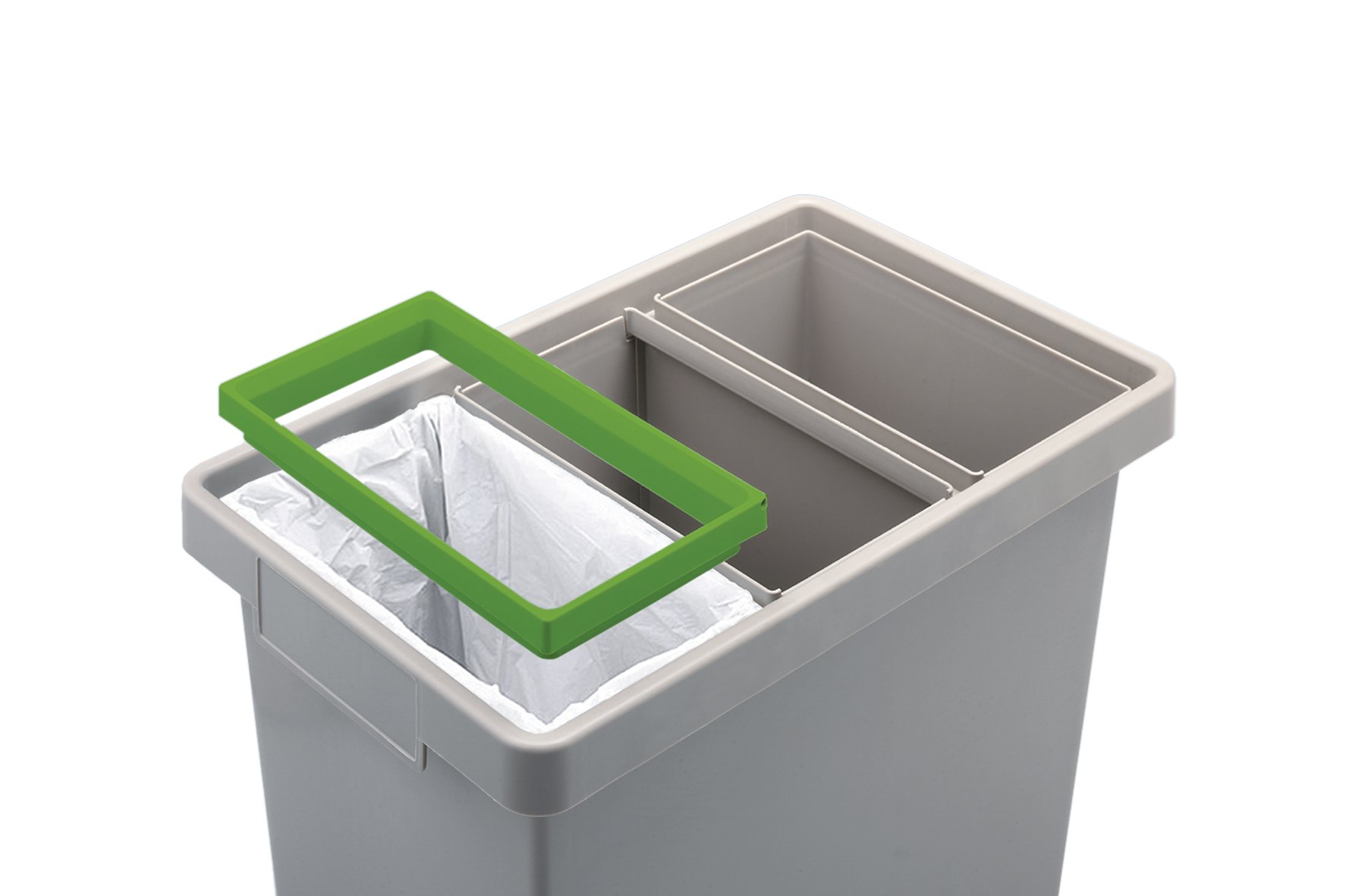 MATTIUSSI PAPELERA RECICLAJE TRES COMPARTIMENTOS - POLYMAX gris con tapas oscilantes azul verde y amarillo