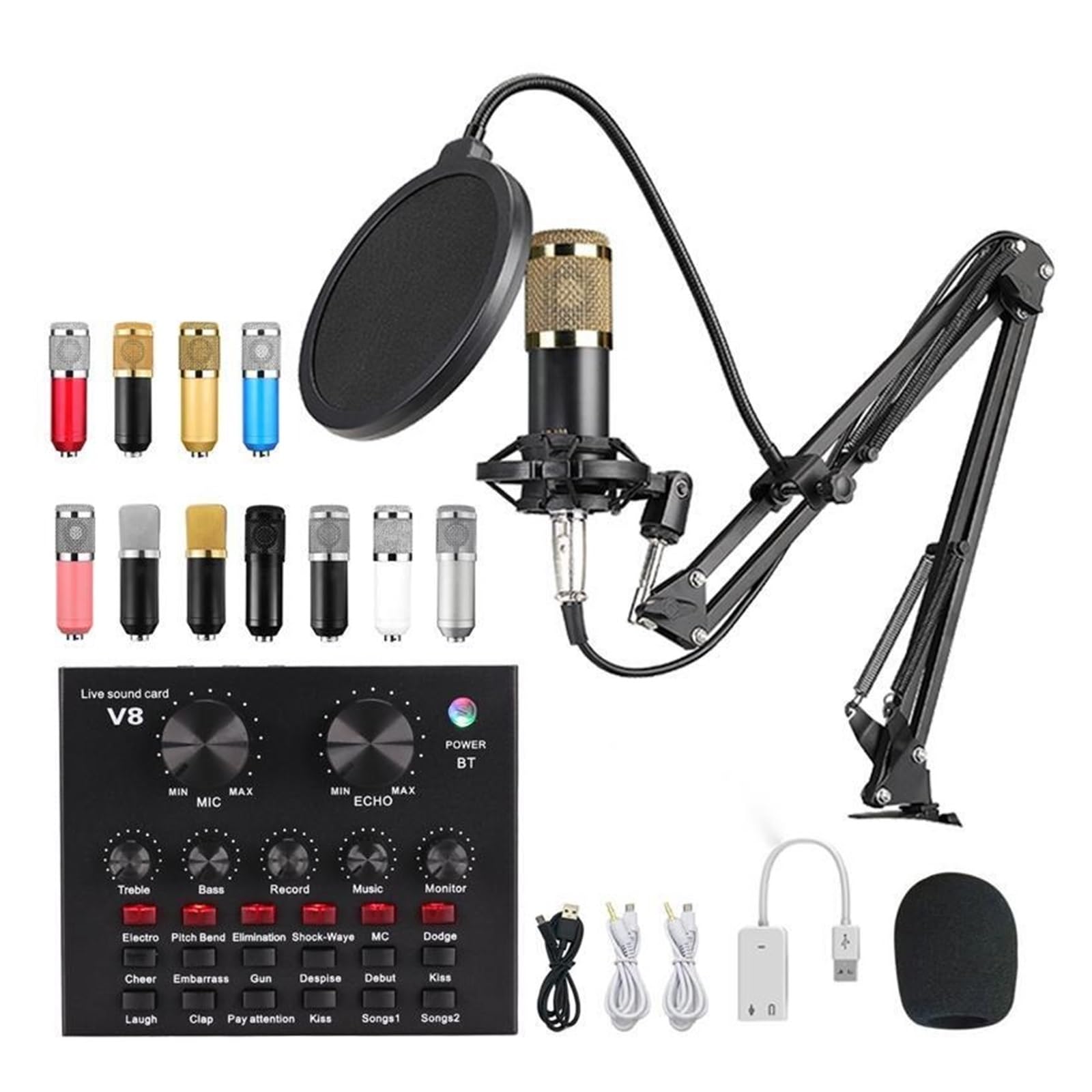 Podcast Kit, Micrófono Condensador Profesional BM800, micrófono V8 V9 V10, Tarjeta de Sonido, Ordenador, Audio, USB, Juego de Estudio de grabación, transmisión en Vivo, KTV(V8X and BM800 Mic)