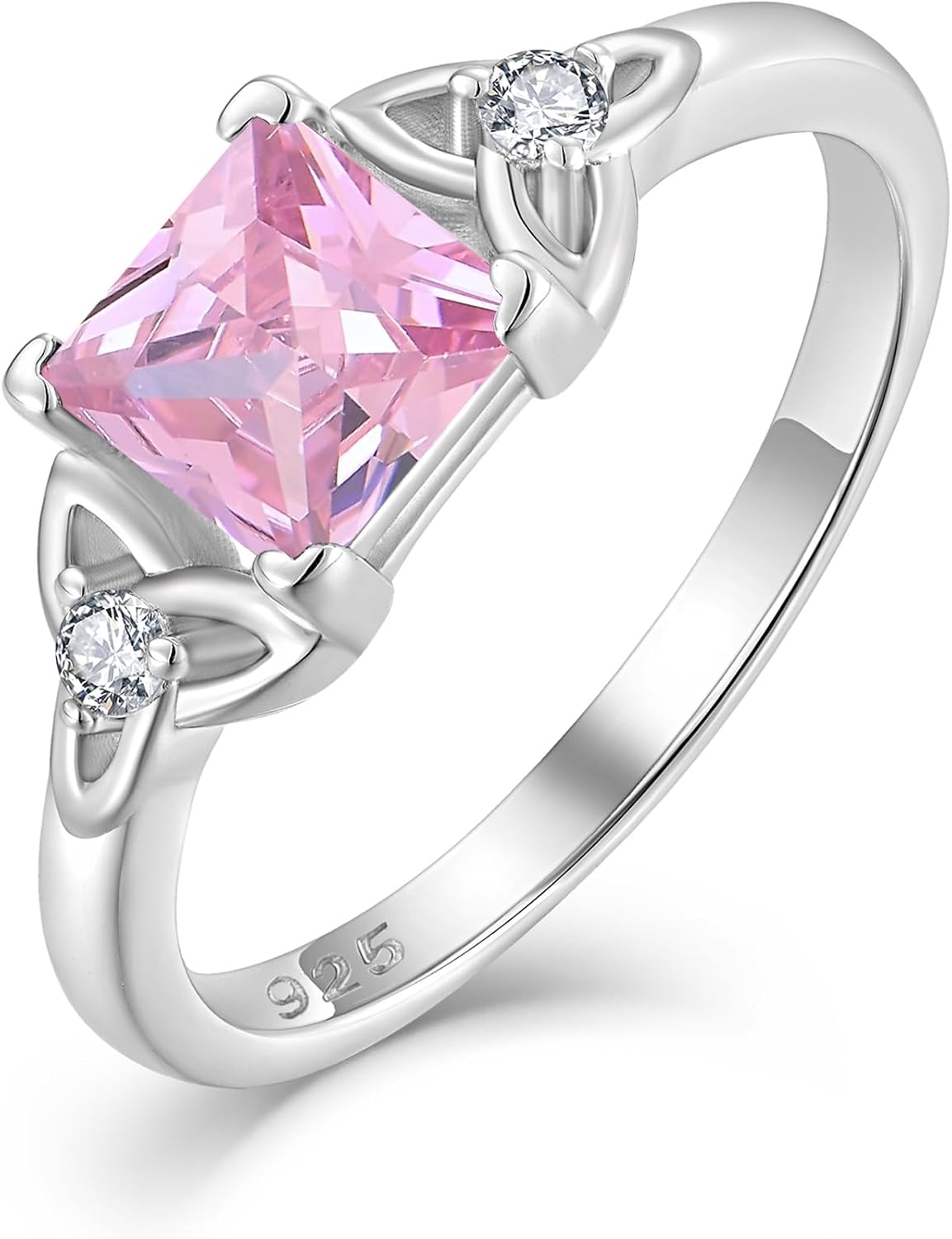 Celtic Knot Rings 925 Sterling Silver 6mm Princess Cut Birthstone Engagement Rings for Women