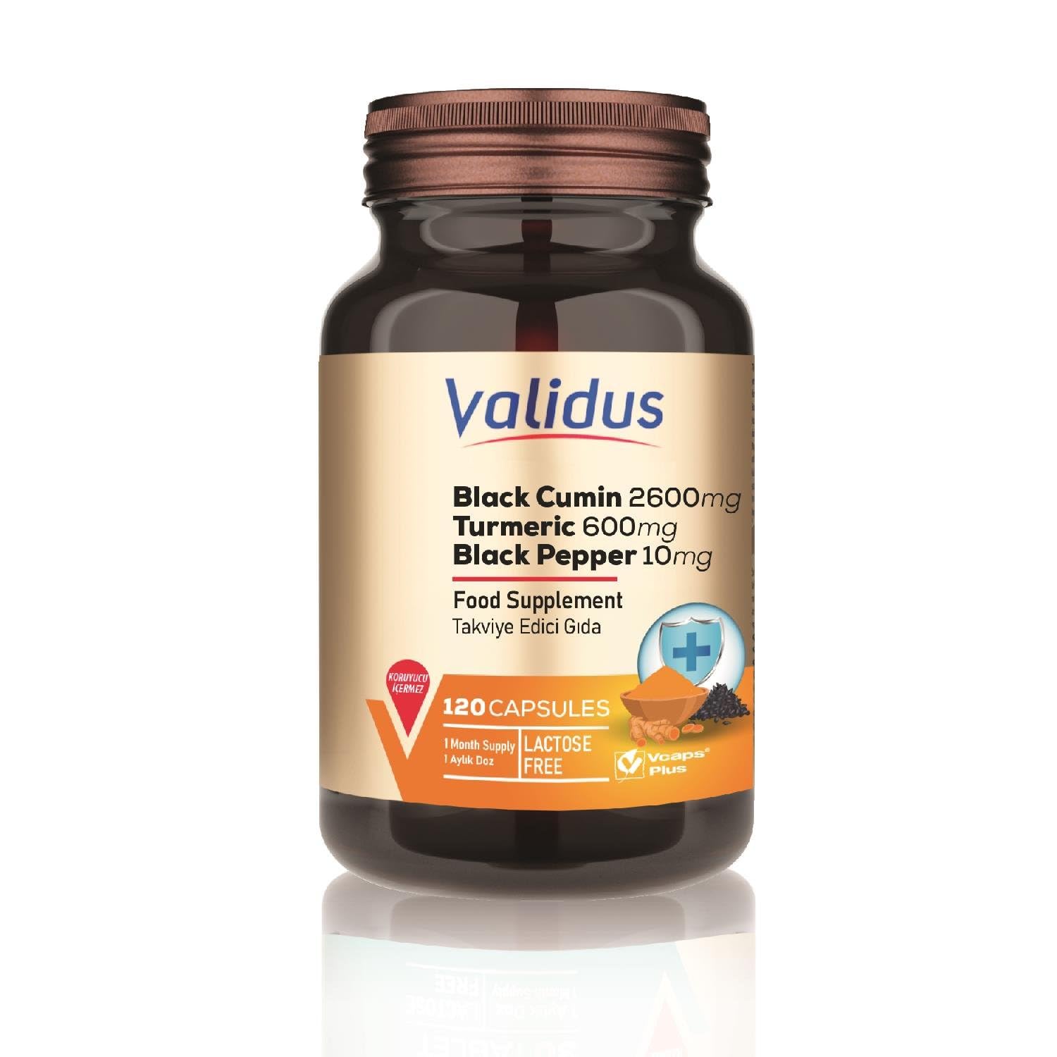 Validus Black Cumin 2600 mg + Turmeric 600 mg + Black Pepper 10 mg 120 Capsules