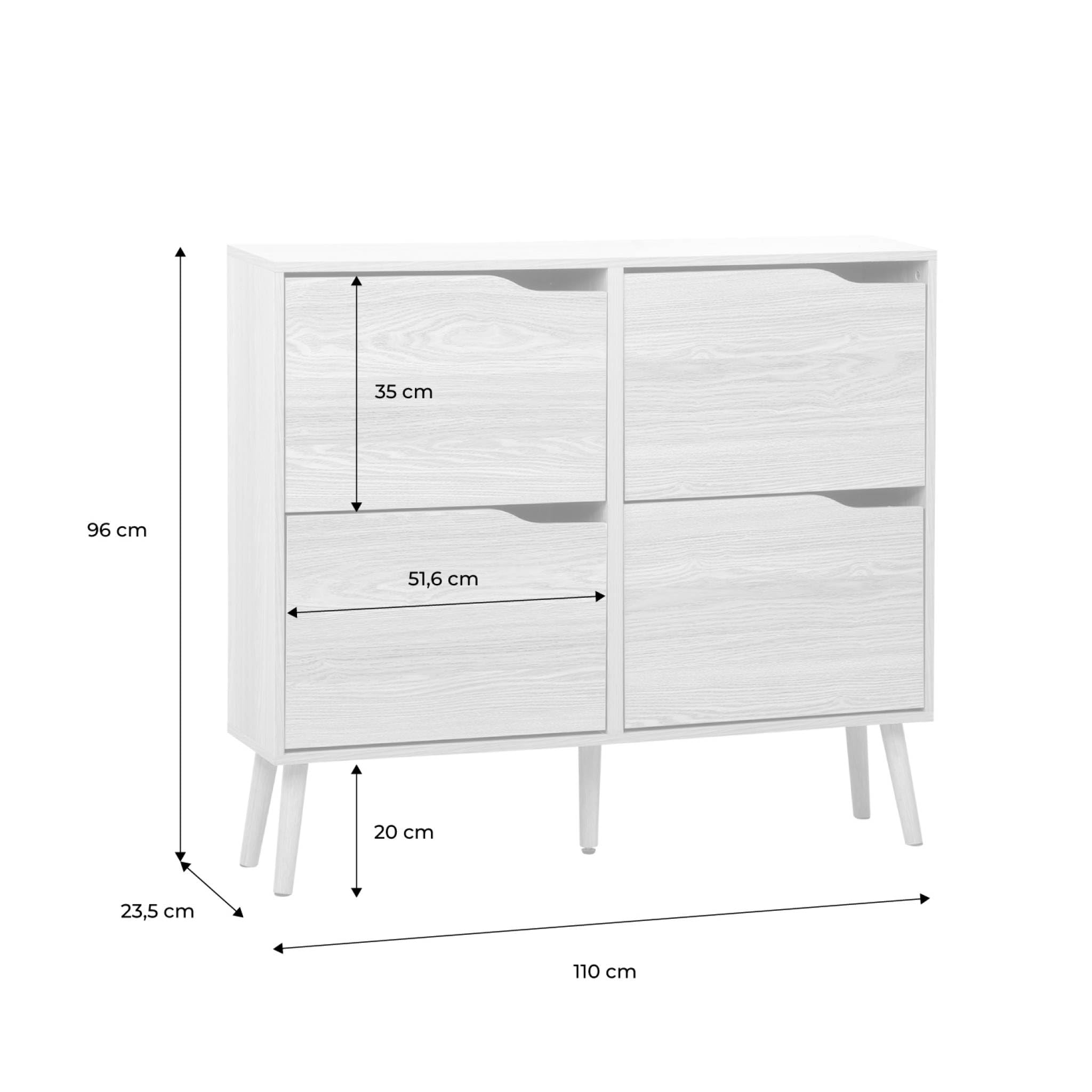 sweeek Scarpiera con Decoro Effetto Legno, 4 Ante Noce - 110x23x96 cm
