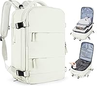 Vista 28 de Mochila de viaje grande, bolsa de mano, aprobada para aviones, para artículos personales, para hombre o mujer, color beige con marrón