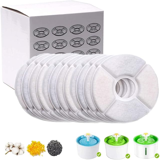 VISCAL Pet water fountain filters Replacement 12 Pack Cat Water Fountain Filter with Resin and Active Carbon for Pet Automatic Flower Water Dispenser Drinking Fountain