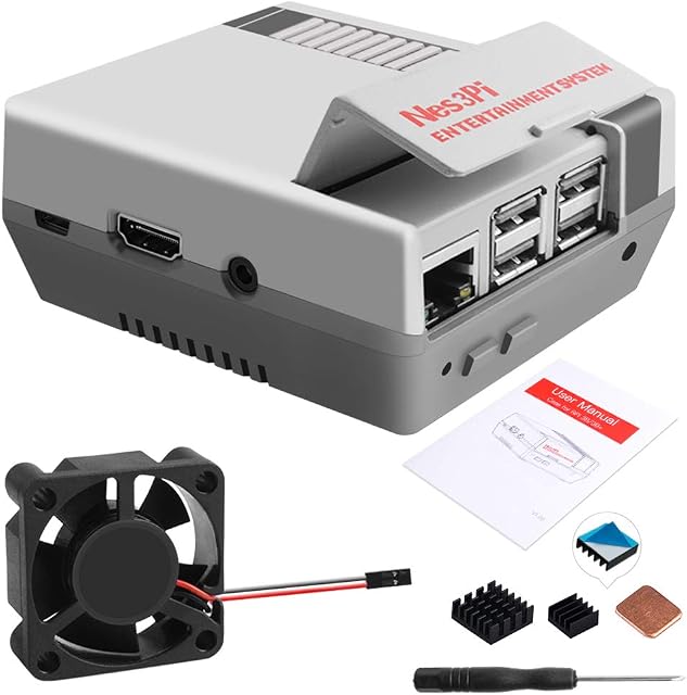 GeeekPi Retro Gaming Nes3Pi Case for Raspberry Pi 3 Model B/B+, Raspberry Pi Case for Raspberry Pi 2B/3B/3B+, Raspberry Pi Cooling Fan Raspberry Pi Heatsinks for Raspberry Pi 2B/3B/3B+