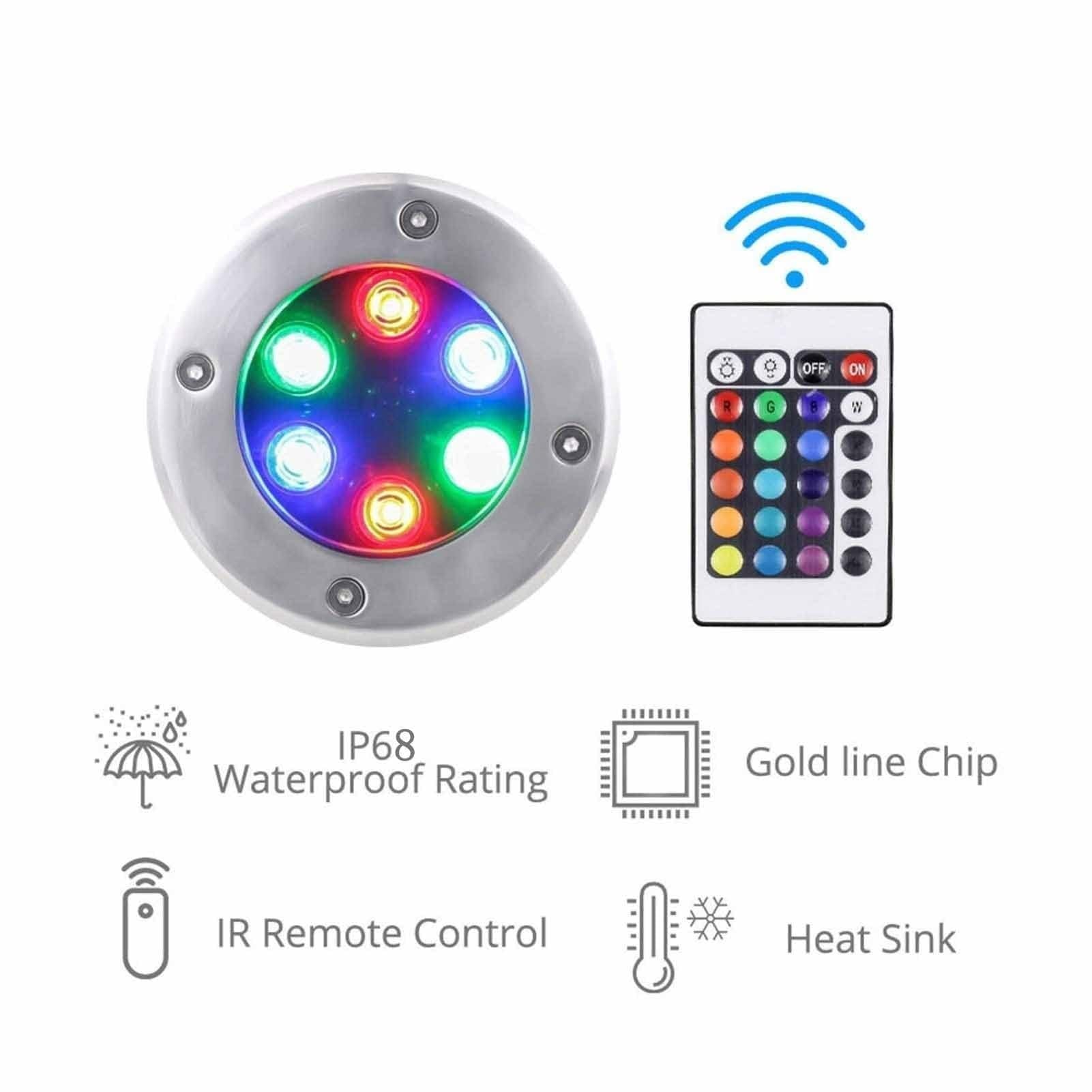 2pcs Foco LED Piscina, RGB Luces De Paisaje Submarino, Foco De Tierra LED Con Control Remoto IP68 Lámpara De Jardín Enterrada A Prueba De Agua Foco LED Empotrado Bajo El Agua Que Cambia De Color ( Col