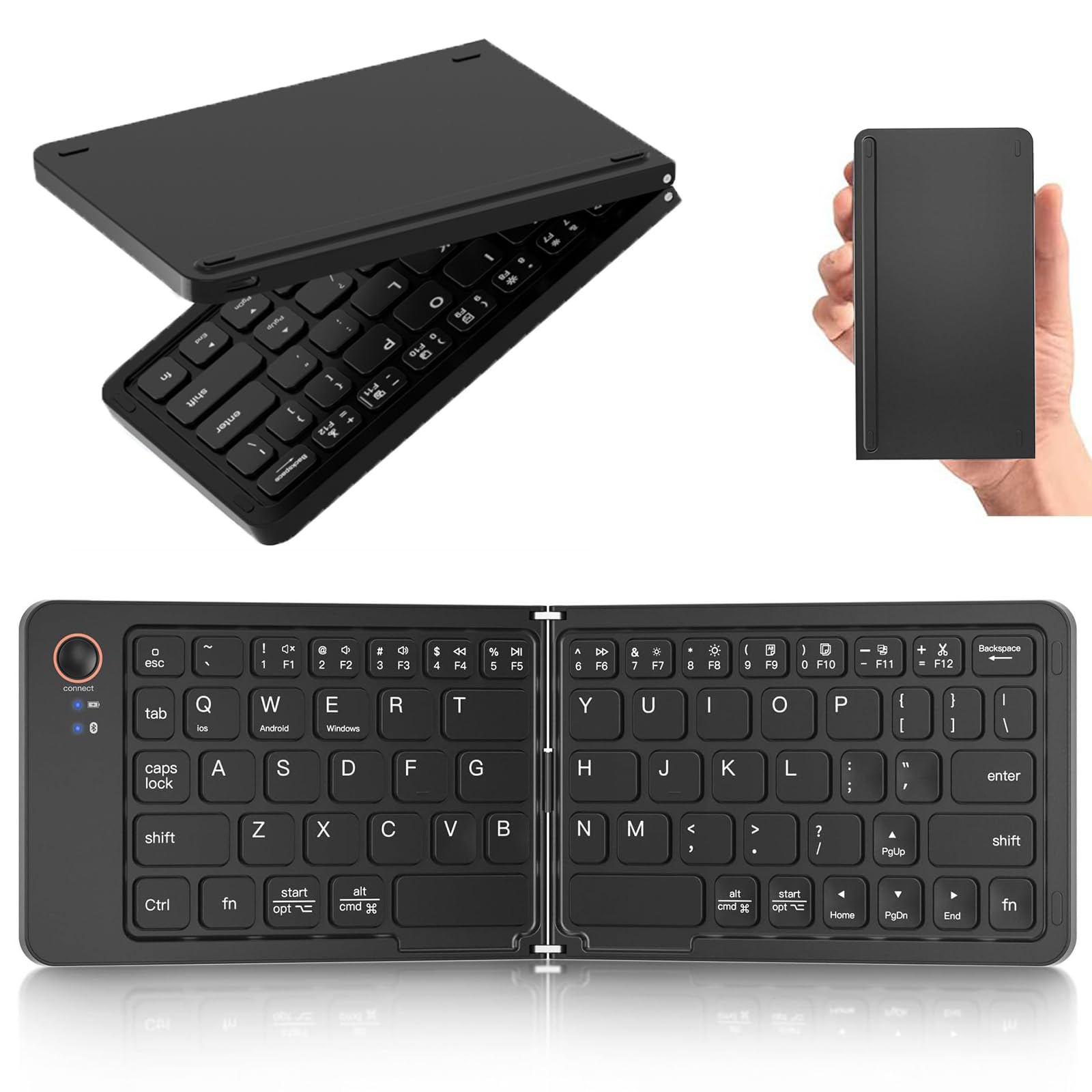 Teclado Bluetooth plegable, ultradelgado, portátil, tamaño de bolsillo, teclado de viaje inalámbrico recargable de tamaño completo, compatible con iOS, Android, Windows, para smartphone, tableta,