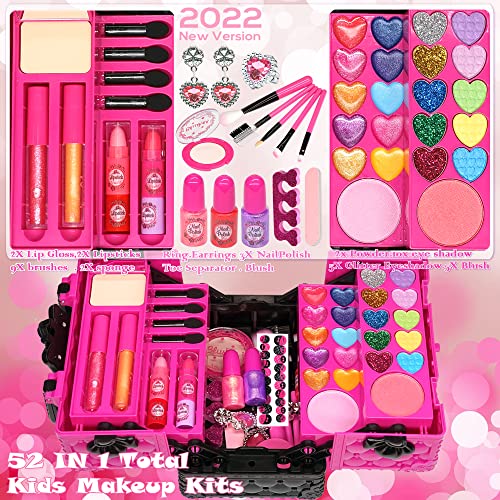 Kids Makeup Kit For Girl - 52 Pcs Safe And Washable Makeup For Kids, Real Girls Makeup Kit, Toddler Makeup Kit With Cosmetic Case, Girls Toys Age 4-12, Princess Toys Birthday Gifts For Girls #TOP1