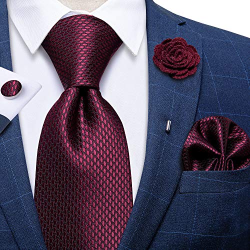 Image of DiBanGu Silk Ties for Men Necktie and Lapel Pin Brooch Set Formal Woven Paisley Plaid Striped Solid Tie Wedding Party