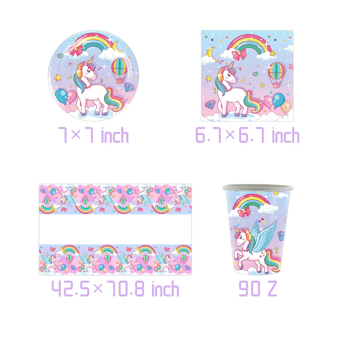 61 pezzi di stoviglie per feste unicorno, Set di decorazioni per la stoviglie della festa di compleanno dei bambini, Per battesimi e anniversari, per 20 persone