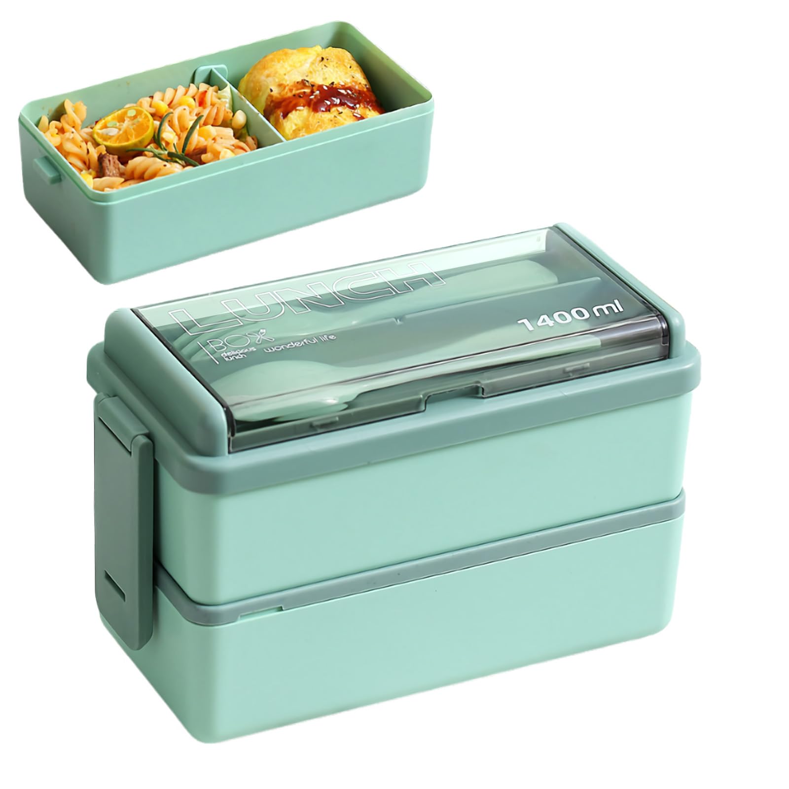 Bento-Box 1,4 Liter Auslaufsicher | Stapelbare Lunchbox Für Erwachsene In Grün & Rosa | Mikrowellengeeignet