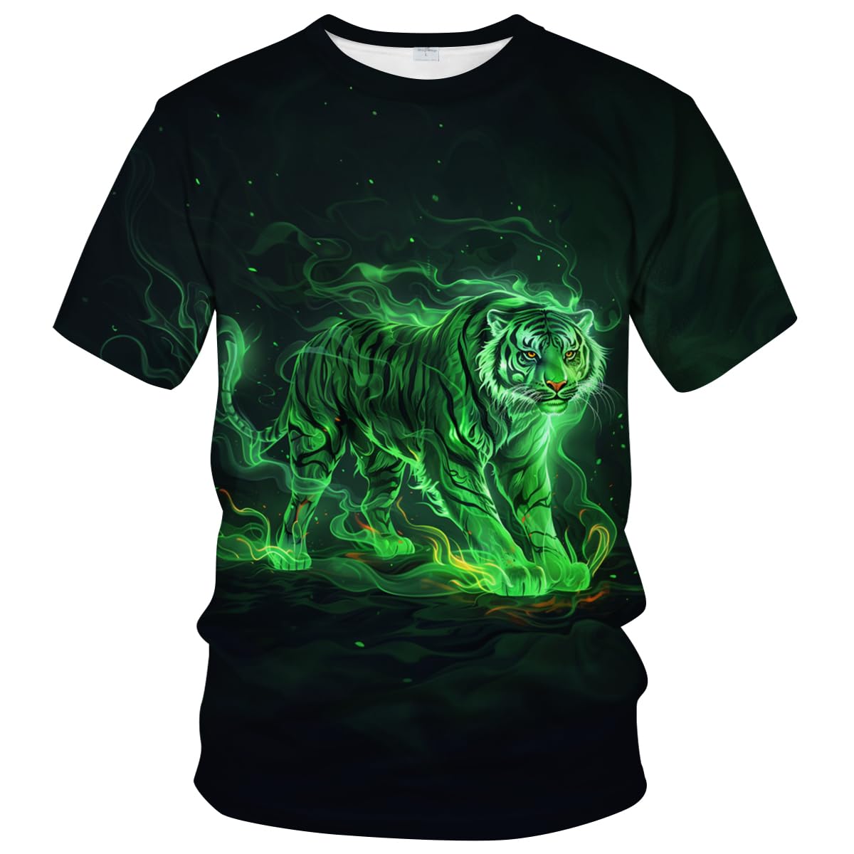 WHNBCW Novelty Men's Tiger T-Shirt Funny Animal Graphic Tee Shirt, Green, XXL