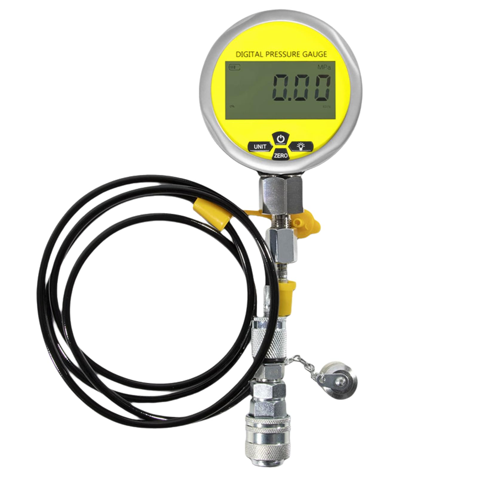 10000PSI 700BAR/70Mpa Digitales Hydraulikdruck-Testkupplungsset Druckmessgerät Manometertester für Bagger der Marke USA 1 Messgerät 1 Schlauch 2 Kupplungen Schwarzer Silikonschutz 1/4 Zoll NPT-Ansch