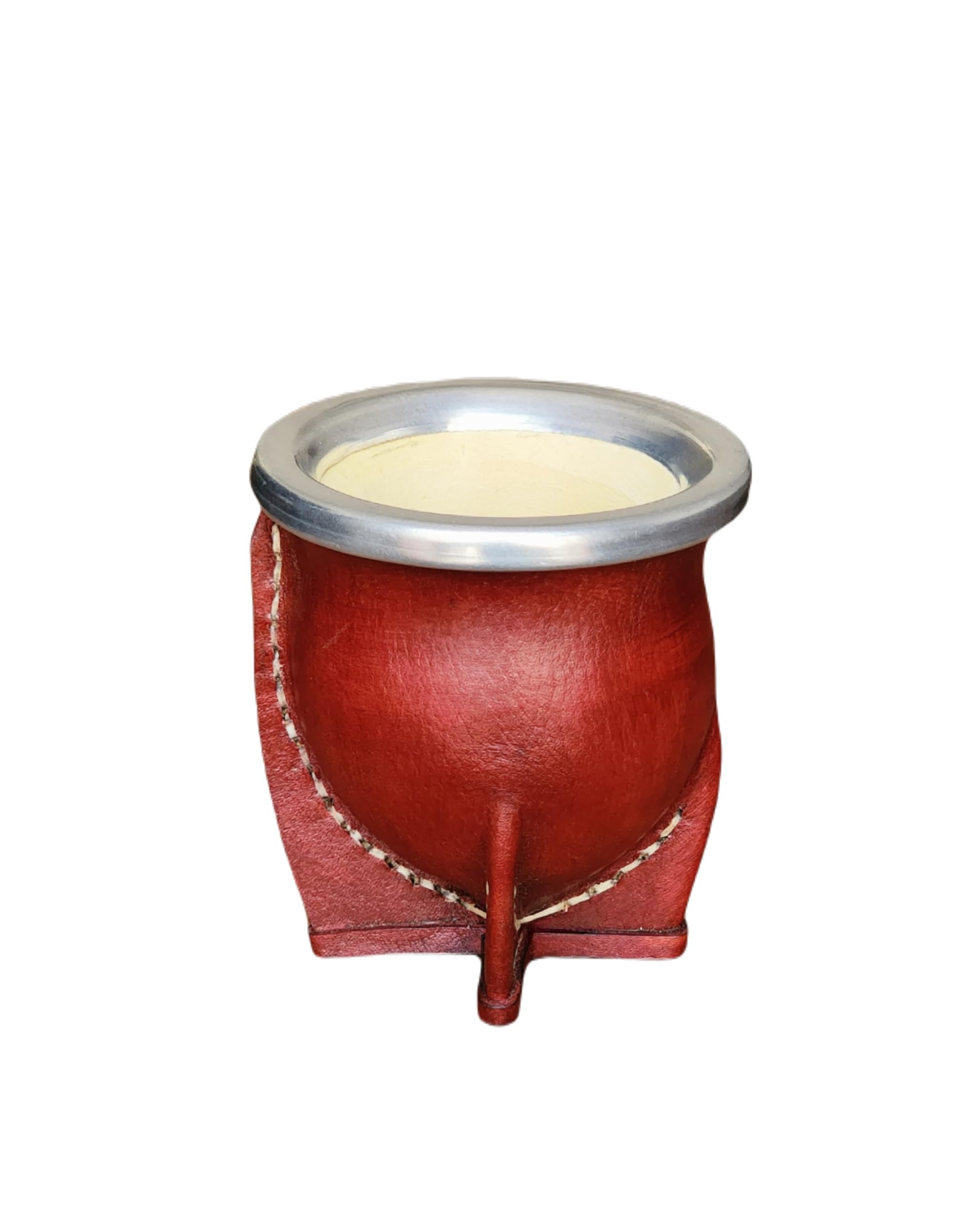 Tasse mate argentine premium avec intérieur en bois de citrouille naturel et extérieur en cuir marron avec acier inoxydable - Comprend une ampoule pour Yerba Mate.