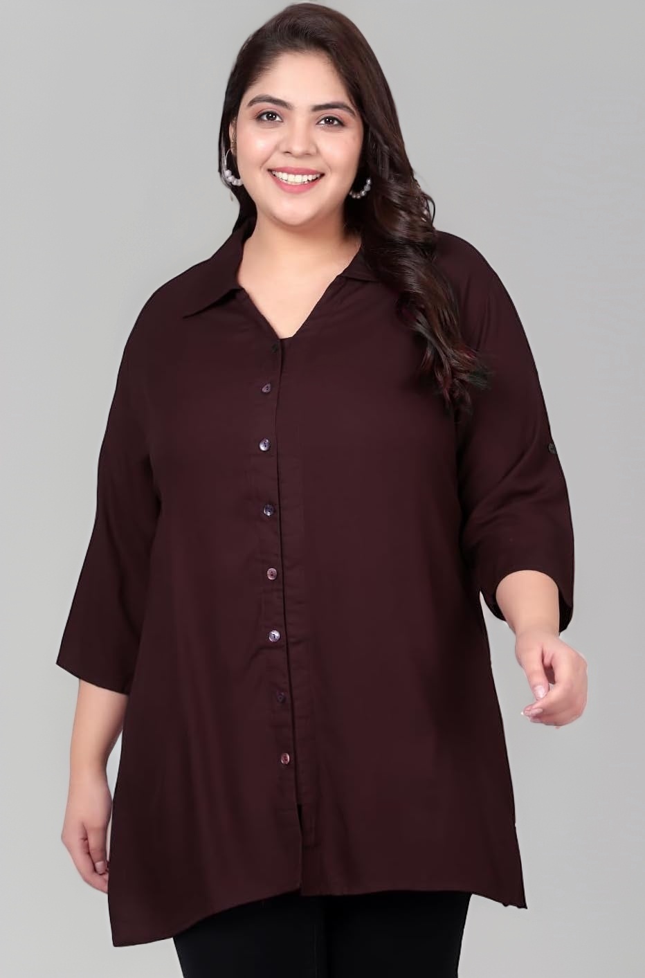 Indietoga Women's Plus Size Solid Rayon Longline Casual Shirts (XL to 7XL)